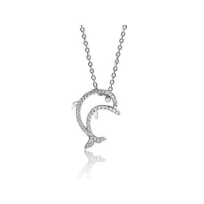 Silver & Co Fine Open Dolphin Cubic Zirconia Chain Pendant SPG0041