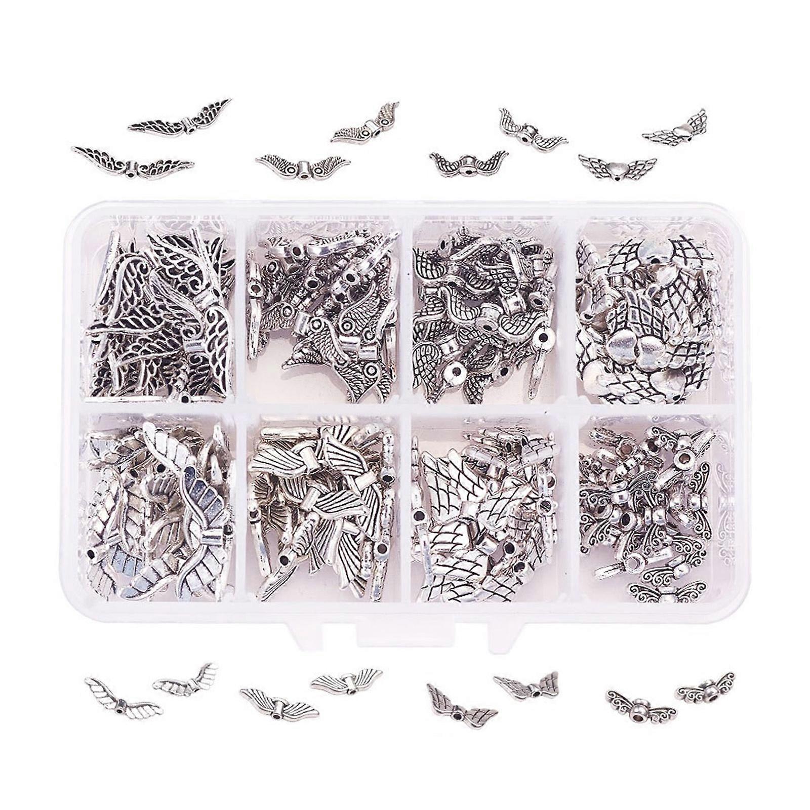 60/160pcs 엔젤 윙 작은 구멍 구슬 보석 만들기 골동품 실버 DIY 공예품 제작 발견 수제 액세서리