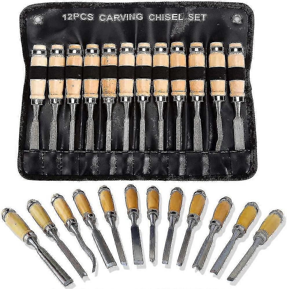 Professional Wood Carving Chisel Set - 12 Pieces Sharp Woodworking Tools With Carrying Case