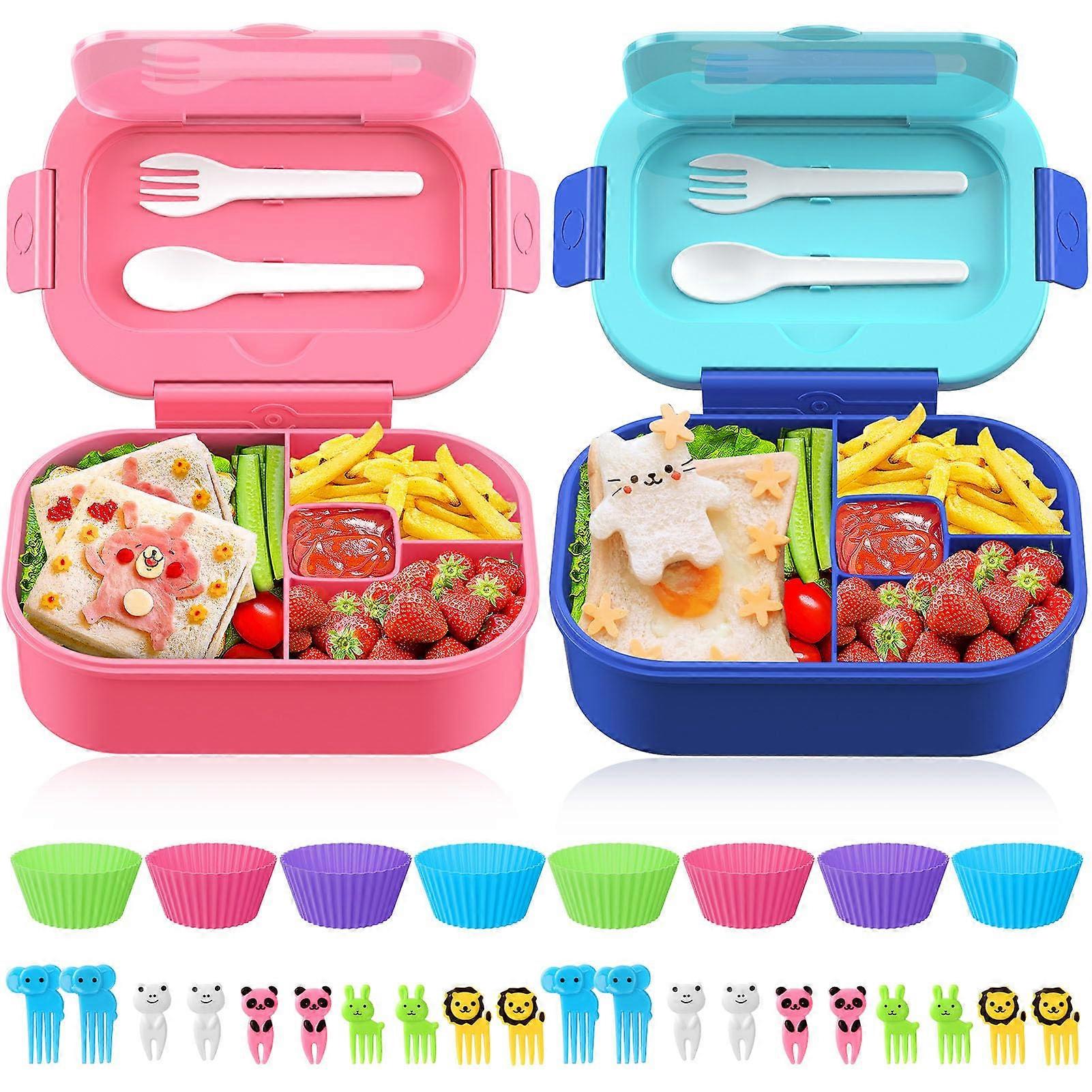 Bento Box 2 Pack, Leakproof 4 Compartment Lunch Containers with Utensil Set for Kids and Adults, Ideal for School and Work