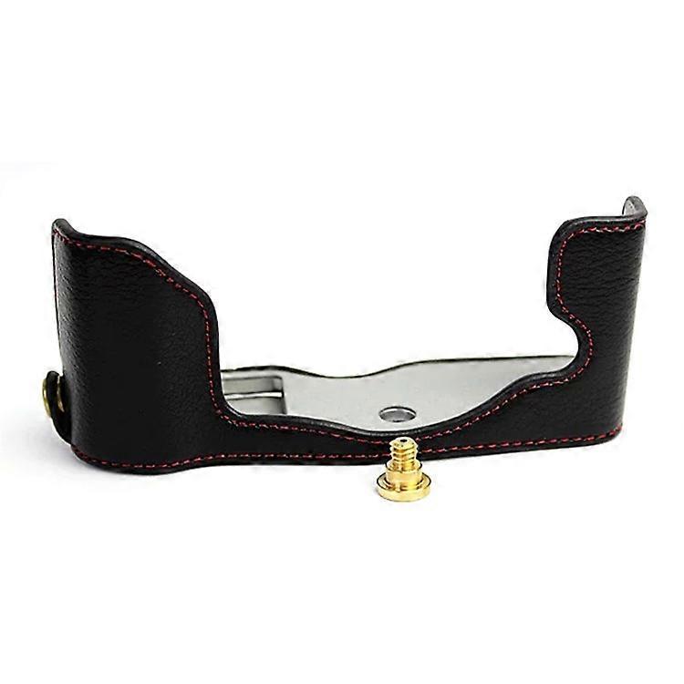 Compatible pour Olympus PEN-F Étui d’appareil photo en cuir véritable Conception d’ouverture inférieure Demi-corps de protection