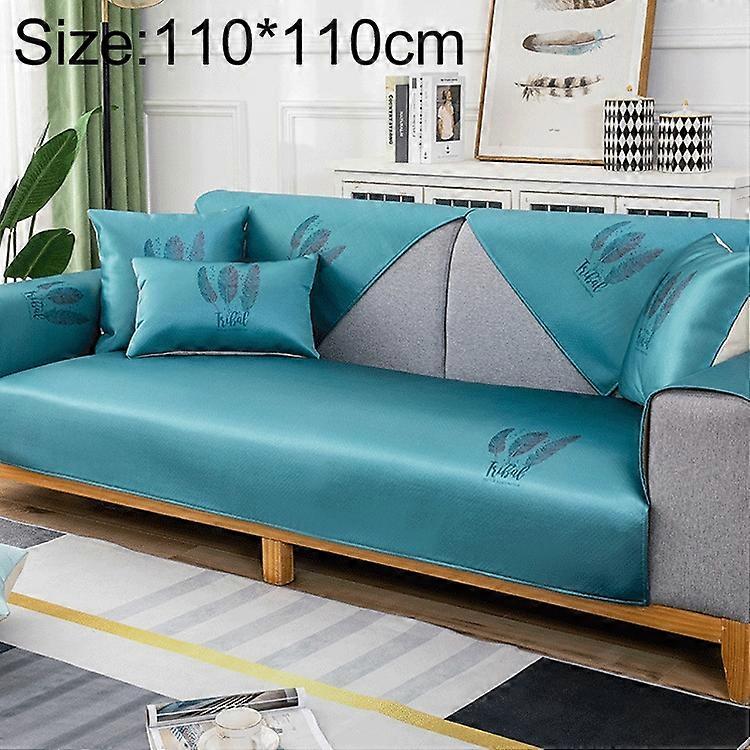 Feather Pattern Summer Ice Silk Non-slip Full Coverage Sofa Cover, Size:110x110cm