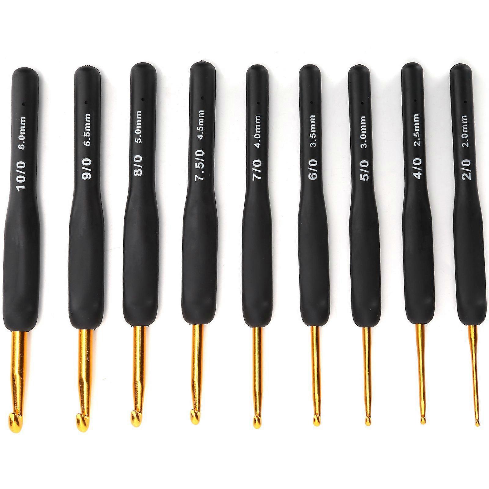 9Pcs Crochet Hook Set, Black Handle for Sweater and Thread Work
