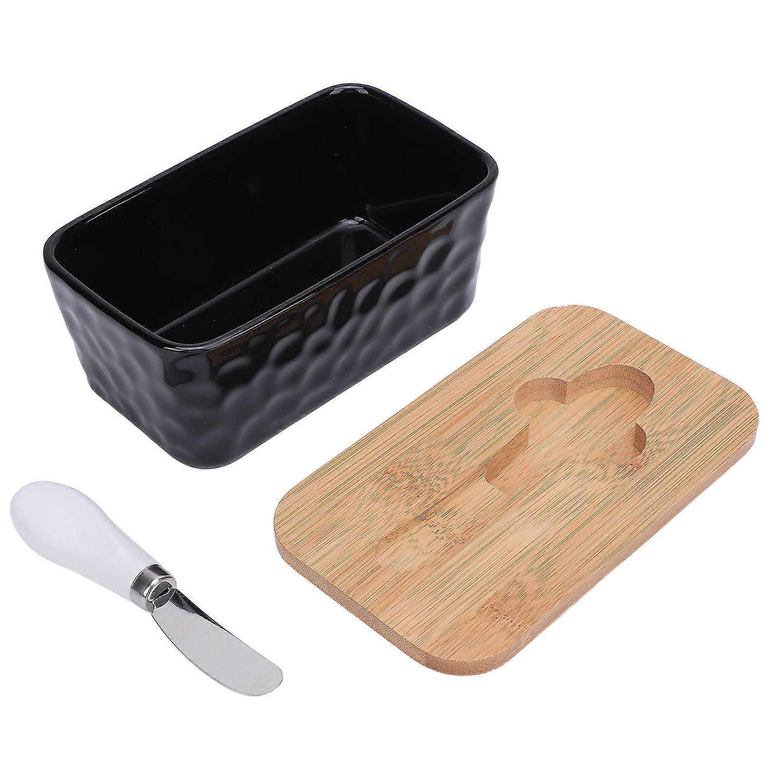 600ml Ceramic Butter Dish with Lid Butter Keeper Butter Container With Cutter for Kitchen Countertop