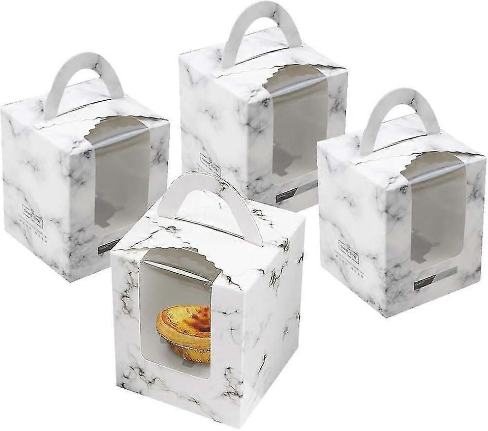 Cupcake Boxes With Handle, 15 Pieces Cupcake Muffin Box, White Marble Stripe Cake Box With Clear Window And Handle
