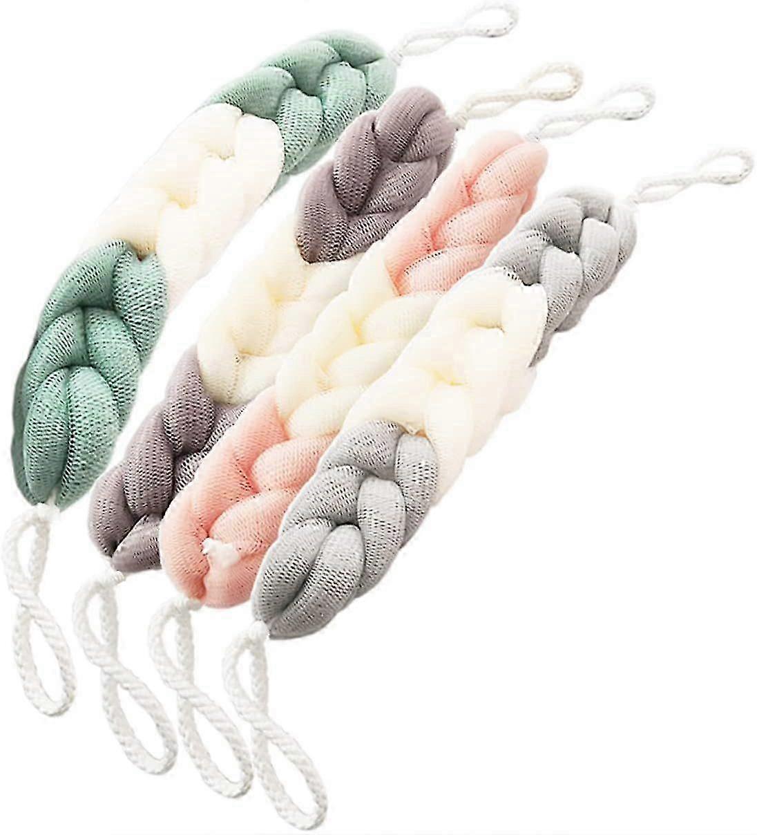 4 Packs Long Loofah Back Scrubber for Shower,Body Bath Sponge Ball with Rope Random color delivery Edition 1