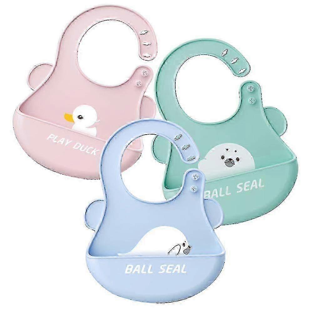 Waterproof Bibs With Deep Drip Tray, Super Soft Bibs, 3pcs Silicone Baby
