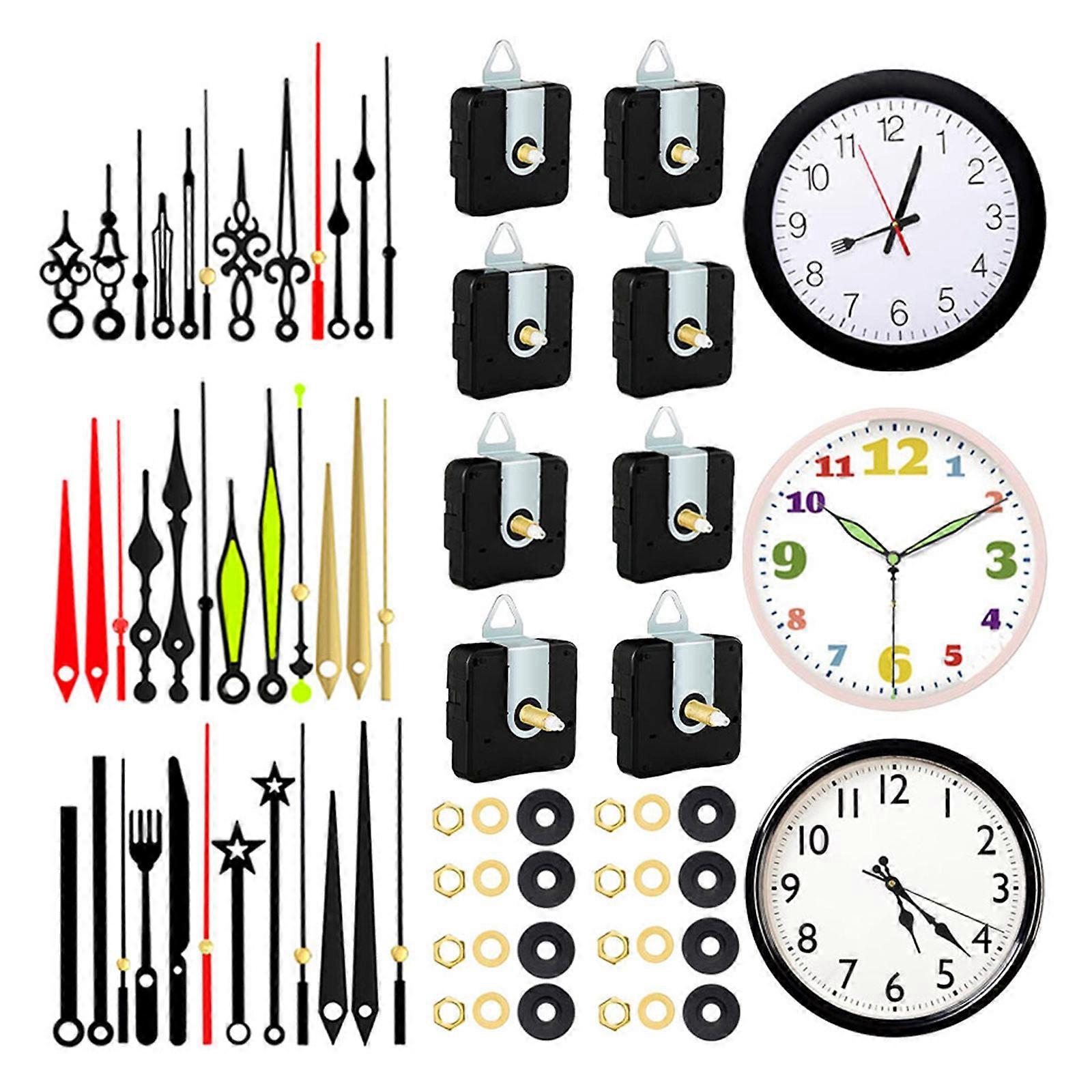 8Pcs Quiet Quartzs Clock Movement Mechanism with 12 Different Hands Set for Crafting Wall Clock Shaft Length 13/18/24mm