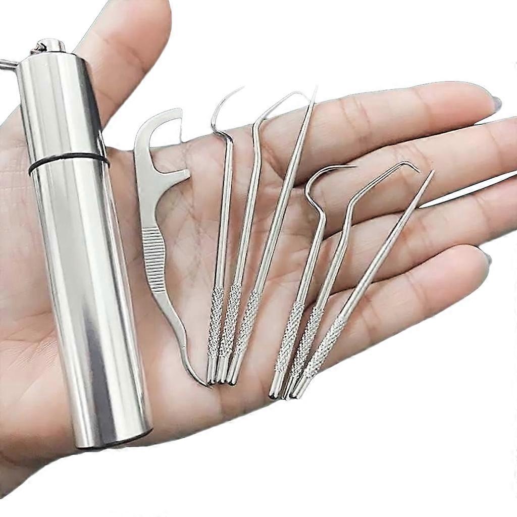Mini Metal Toothpick Holder Reusable Floss Tooth Picks Set Portable Travel Scraper Picnic Camping Stainless Dental Tools