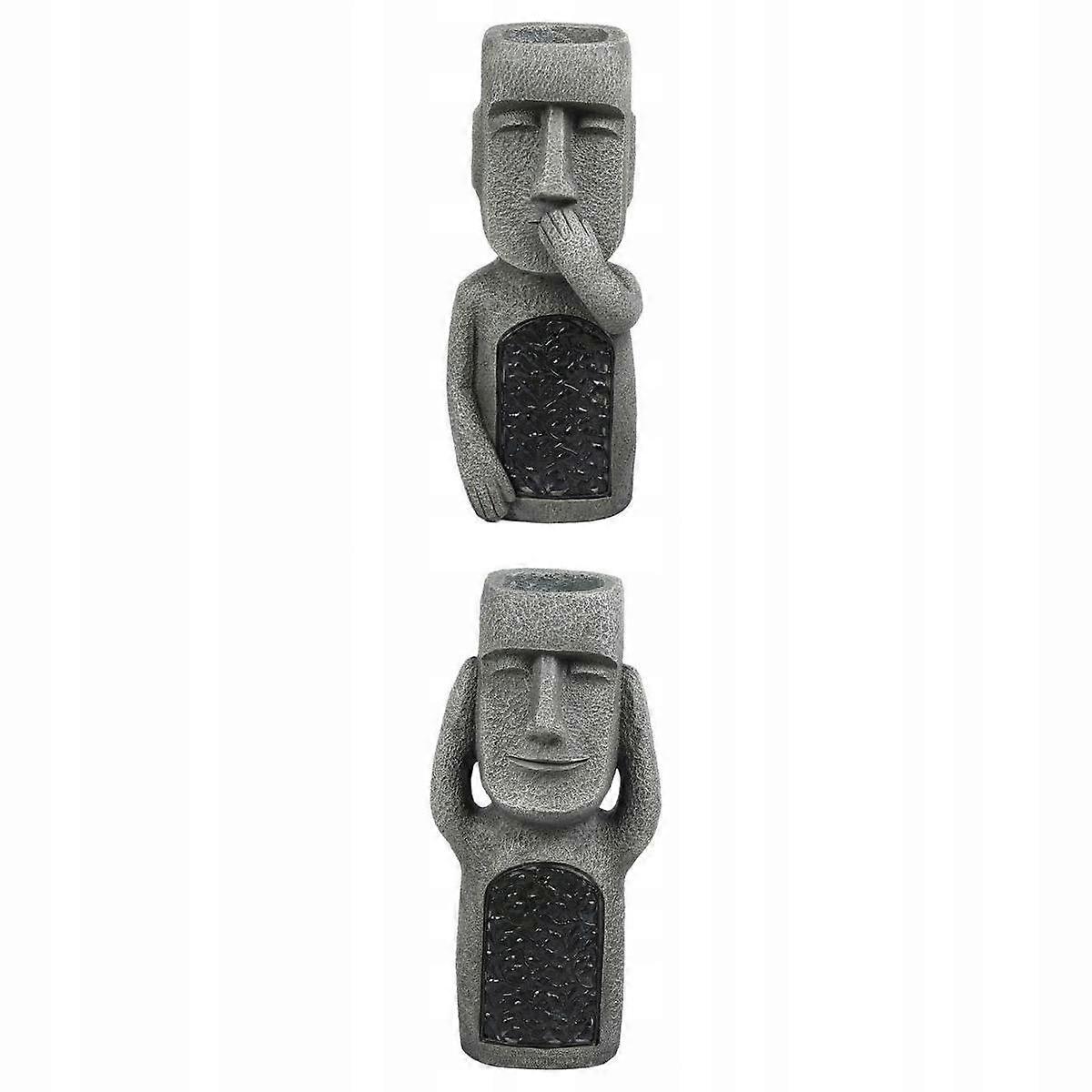 2x Easter Island Moai Statue Made Of Polyester Resin