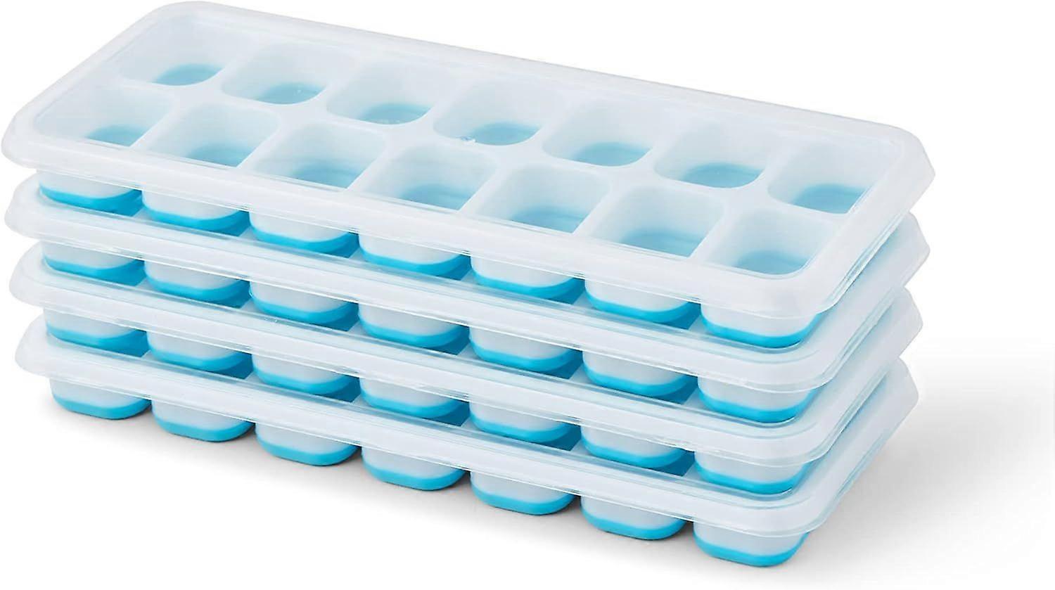 4pk Silicone Ice Cube Trays with Non-Spill Lids, Flexible Silicone Ice Cube Moulds (Blue)