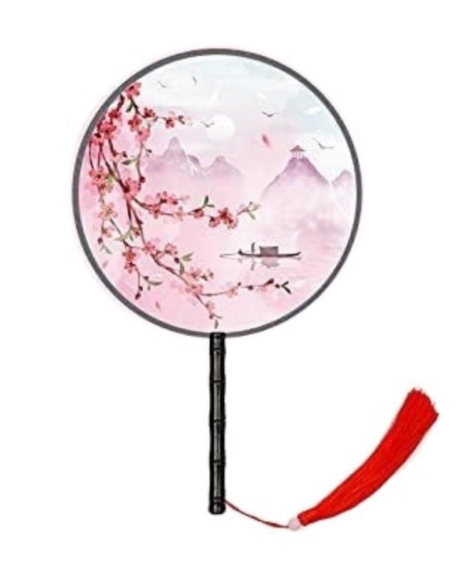 Folding Fan Hand Fans Folding Fan DoubleSided Circular Fan Style Ancient Chinese Style Women's Long Handle Tassel Han Handheld