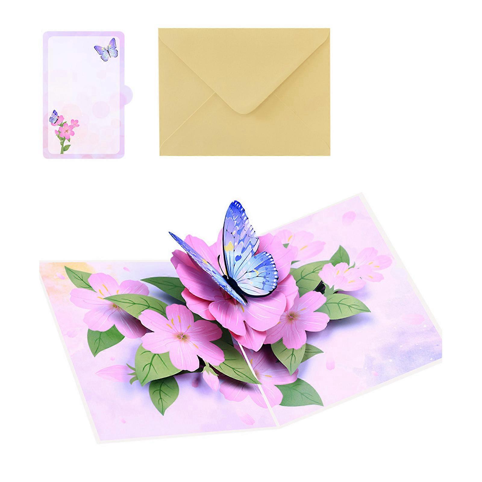 Unique Popup Birthday Anniversary Card 3D Butterflies and Blooms Greeting Card Stylish Handmade Postcard with Envelope
