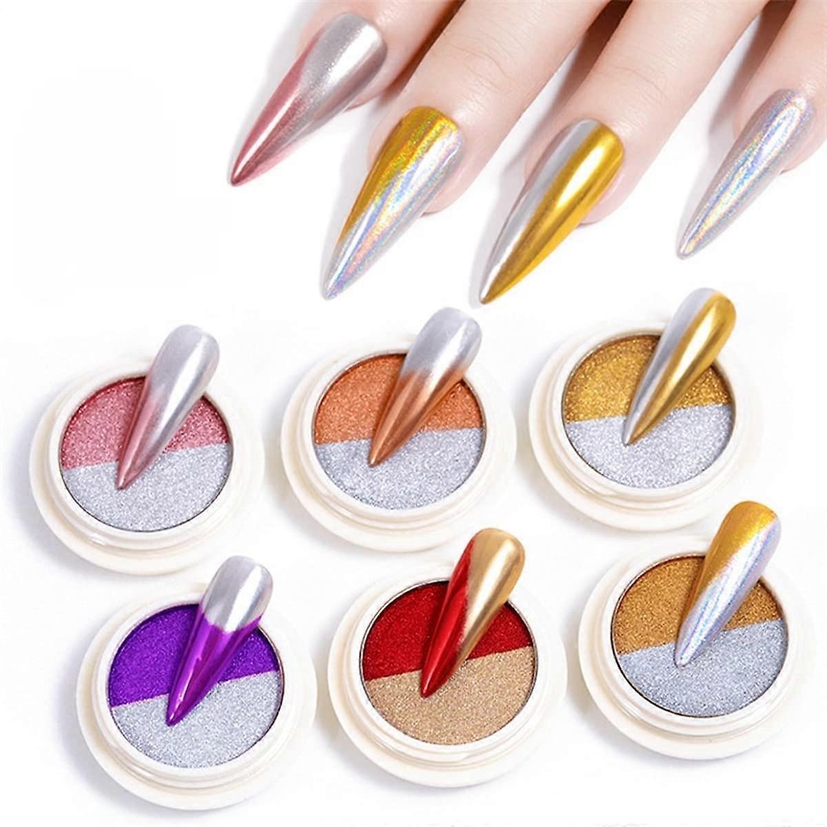 Nail Powder 6 Jars Solid Holographic Laser Nail Powders, Ref: 2841