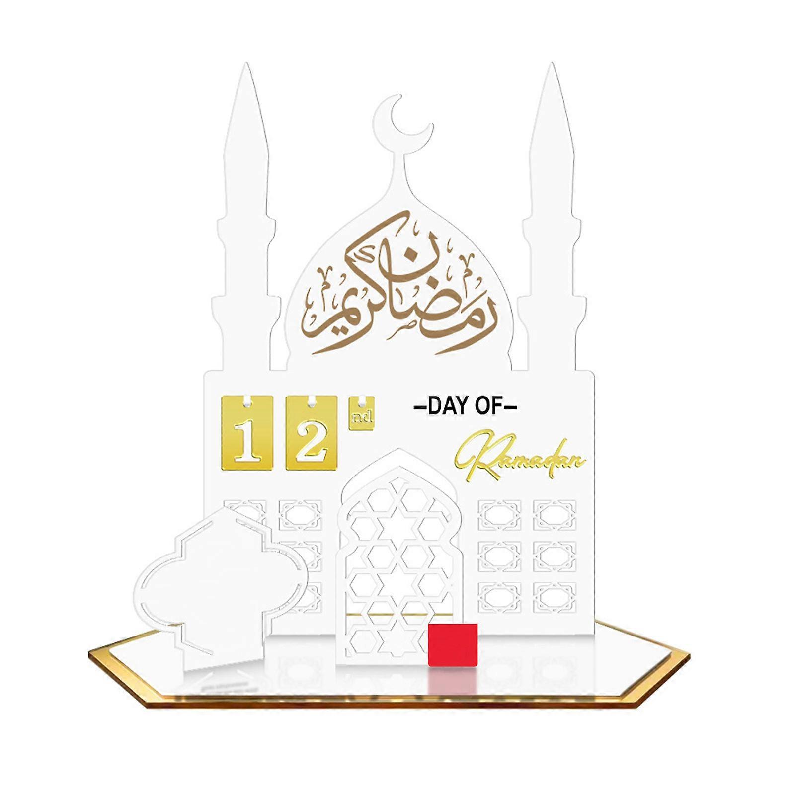 Reusable Acrylic Ramadans Calendar Board Table Ornament MubarakEid Advent Day Suhoor Iftaar Countdown Gifts white gold