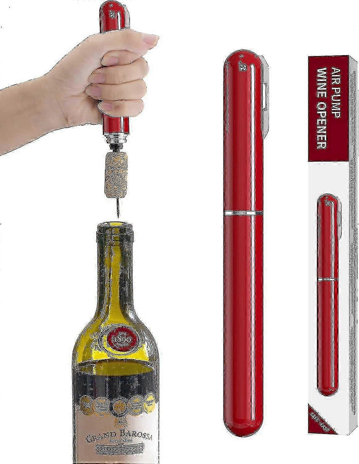 2-in-1 Air Pressure Wine Opener, Easy-Open Pump Corkscrew, Handheld Cork Remover for Travel - Red