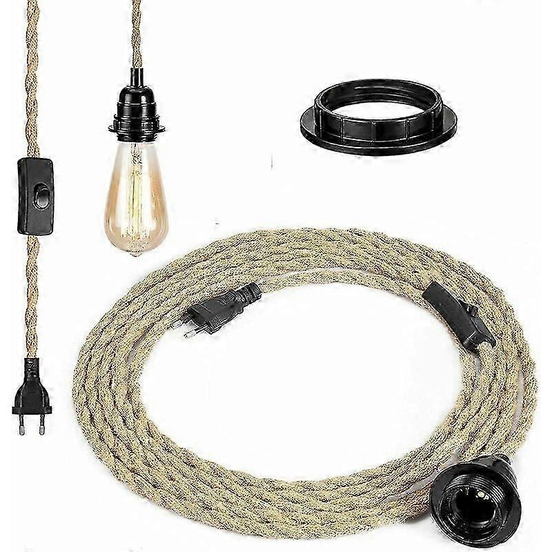 Rope Pendant Chandelier with Retro E27 Socket, 4.6M Cord & Switch, Bulb Excluded