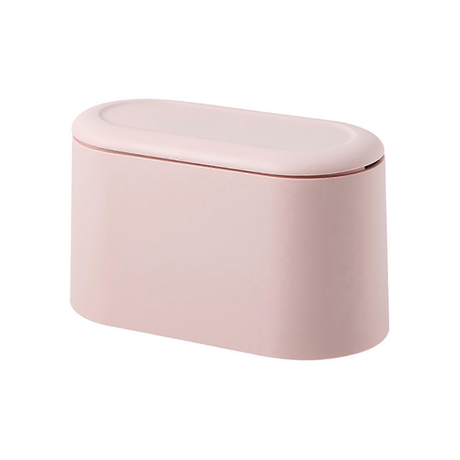 Popup lid mini trash can, desktop work surface waste pipe with removable liner, small trash bin for office bathroom kitchen table (pink)