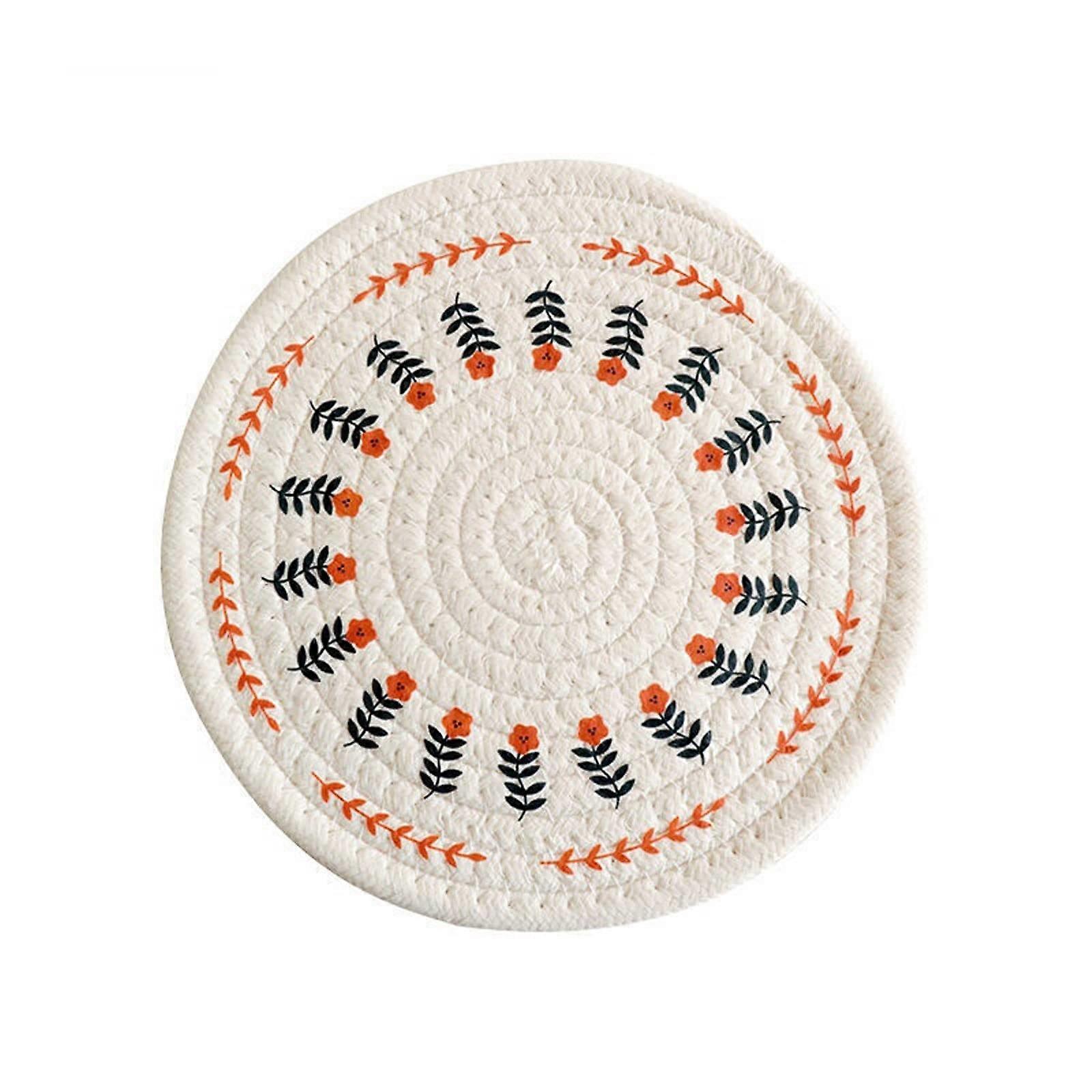 Coasters cotton handwoven printed table mats in retrocountry style round coasters ulating pads autumn and winter dining table cushions