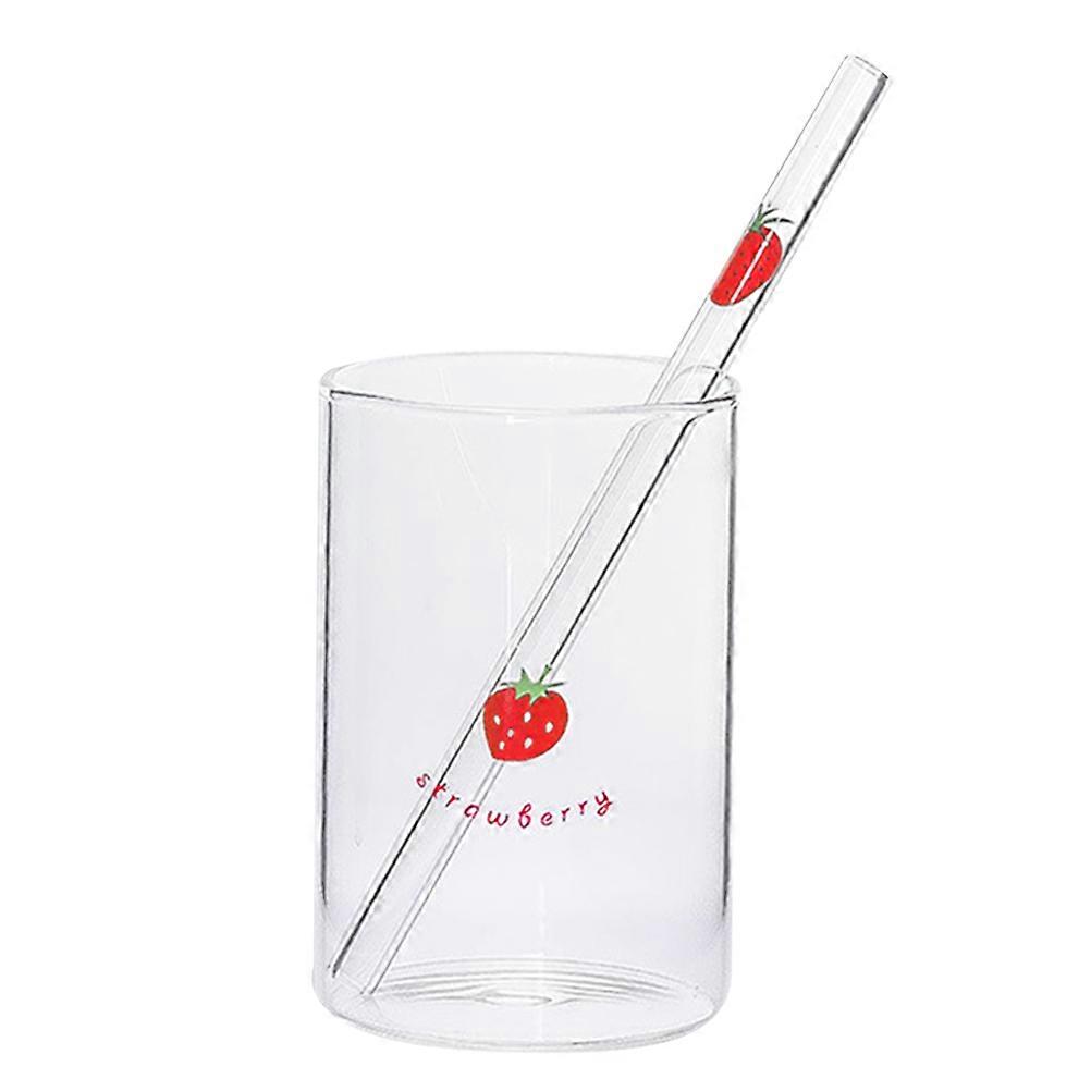 Borosilicate Glass Cup With a Straw for Office Use Red Color 1Pack