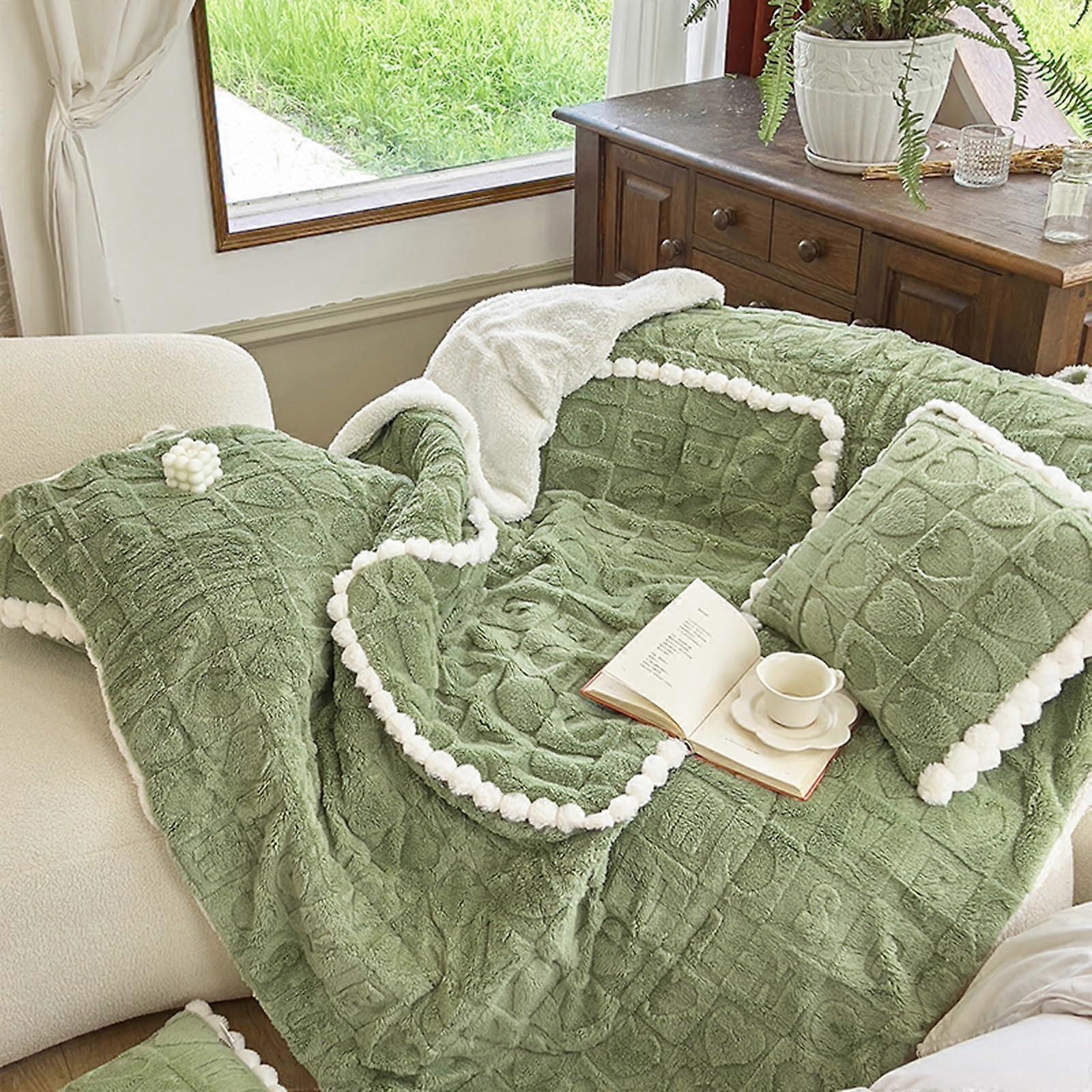Reisedecke und Kissen 2 in 1 für Erwachsene und Kinder, Tragbare Flugdecke 100x150cm, Weiche Kompakte Langflugdecke in Fruit Green