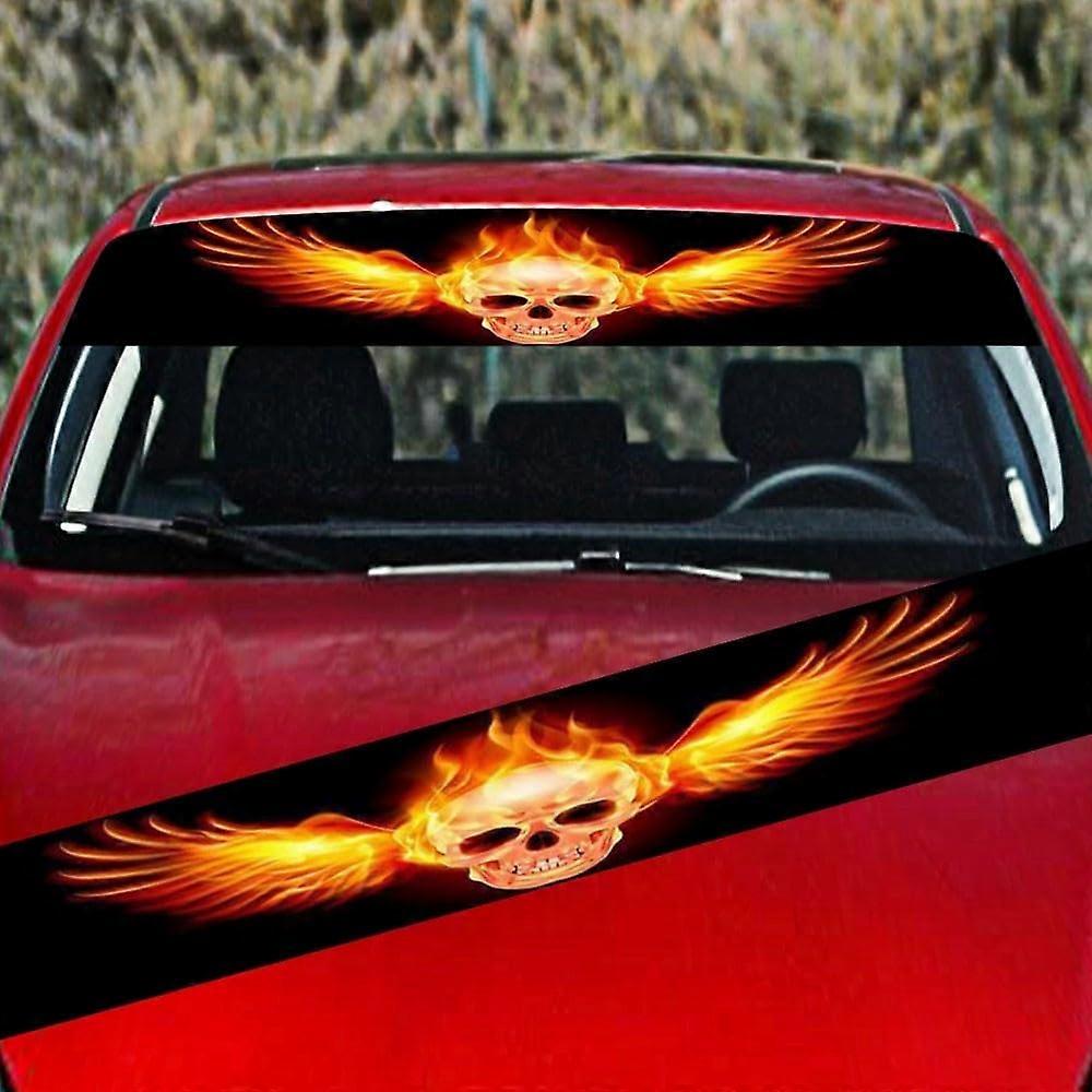 Attention Grabbing 3D Car Sun Shade Sticker Easy to Apply and Remove (Fire Skull)