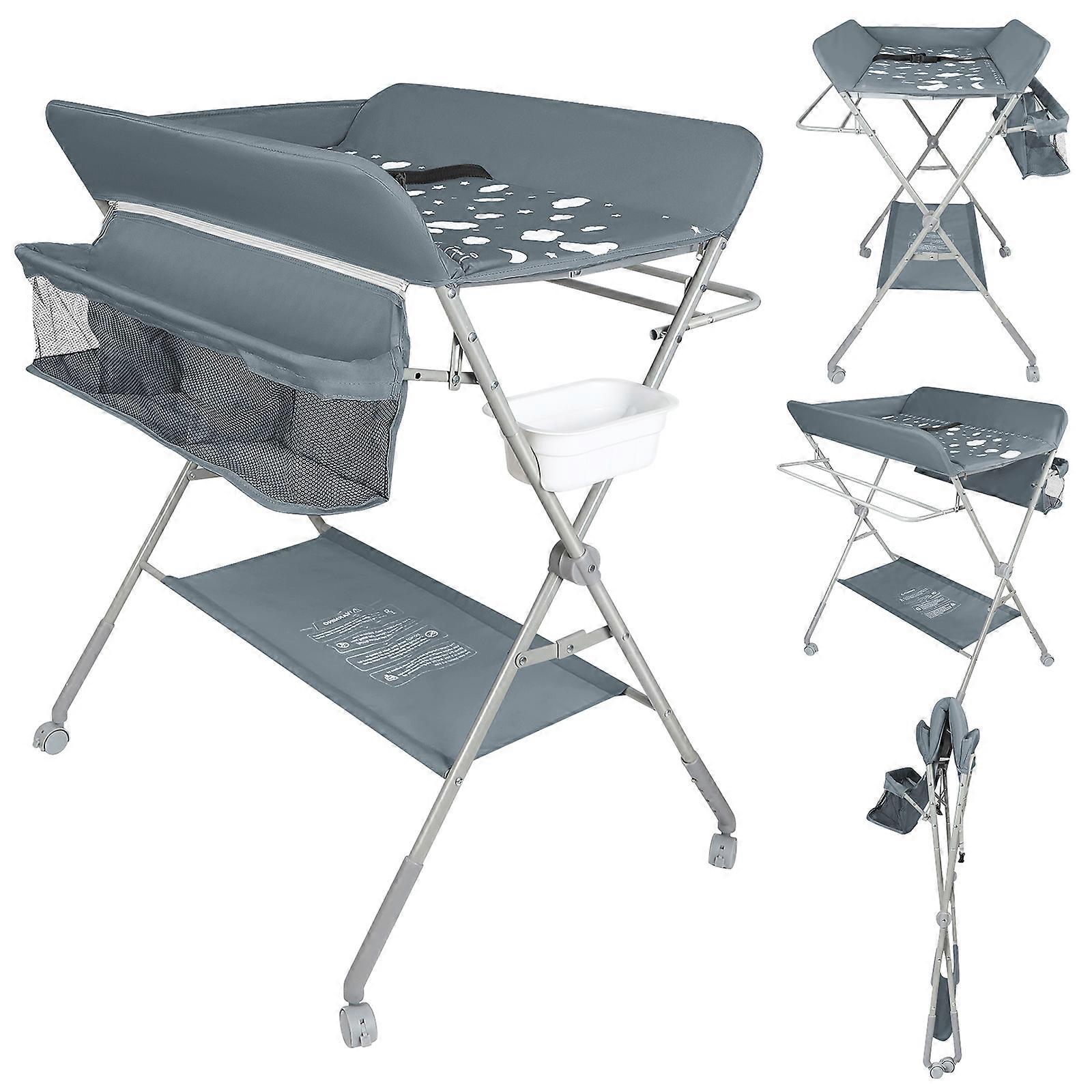Foldable Changing Table, with Hanging Area and Storage Basket, 4-Position Adjustable Height, Portable Changing Table