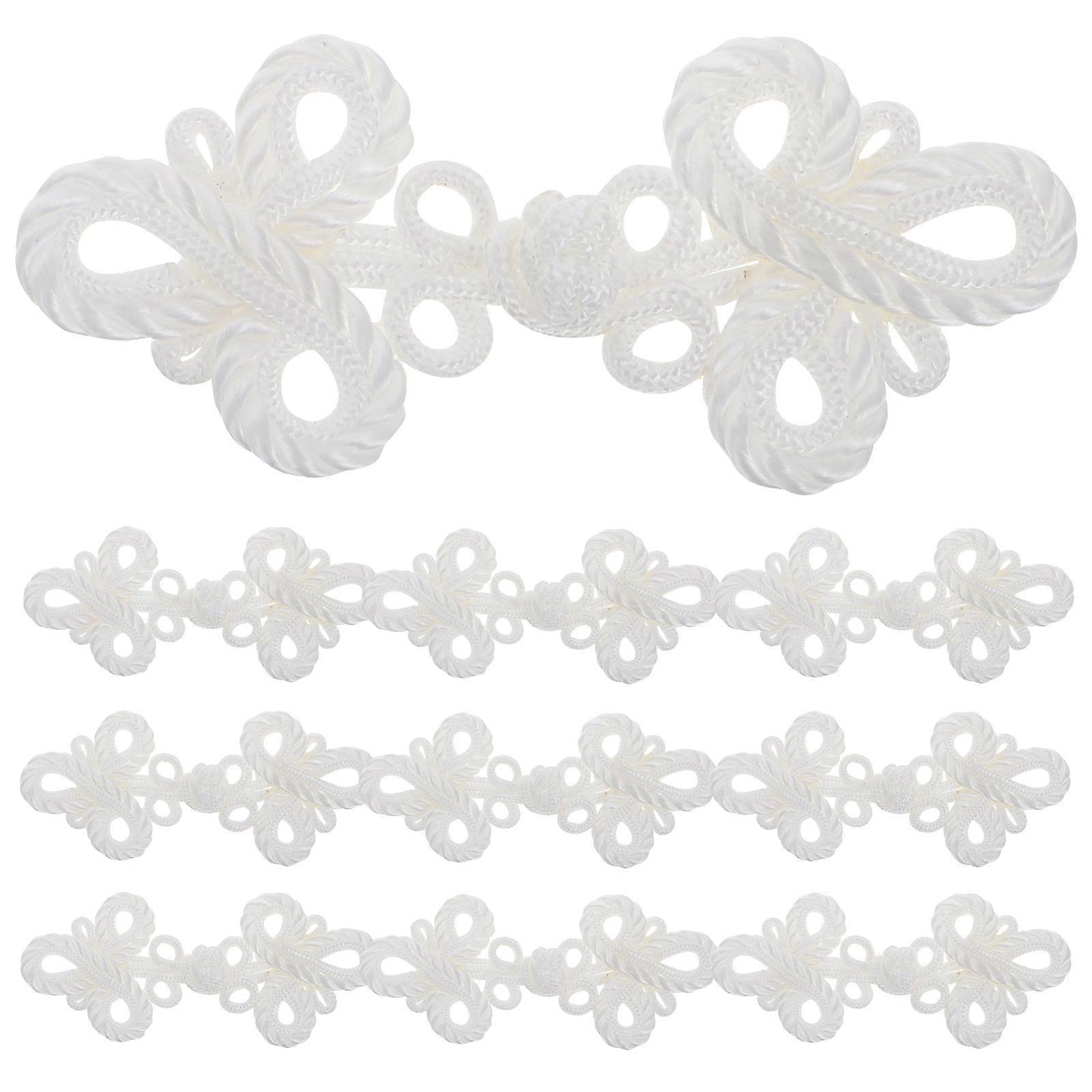 Decorative Frog Closures White Fabric Fancy Buttons For Cheongsam And Hanfu Clothing 10Pcs