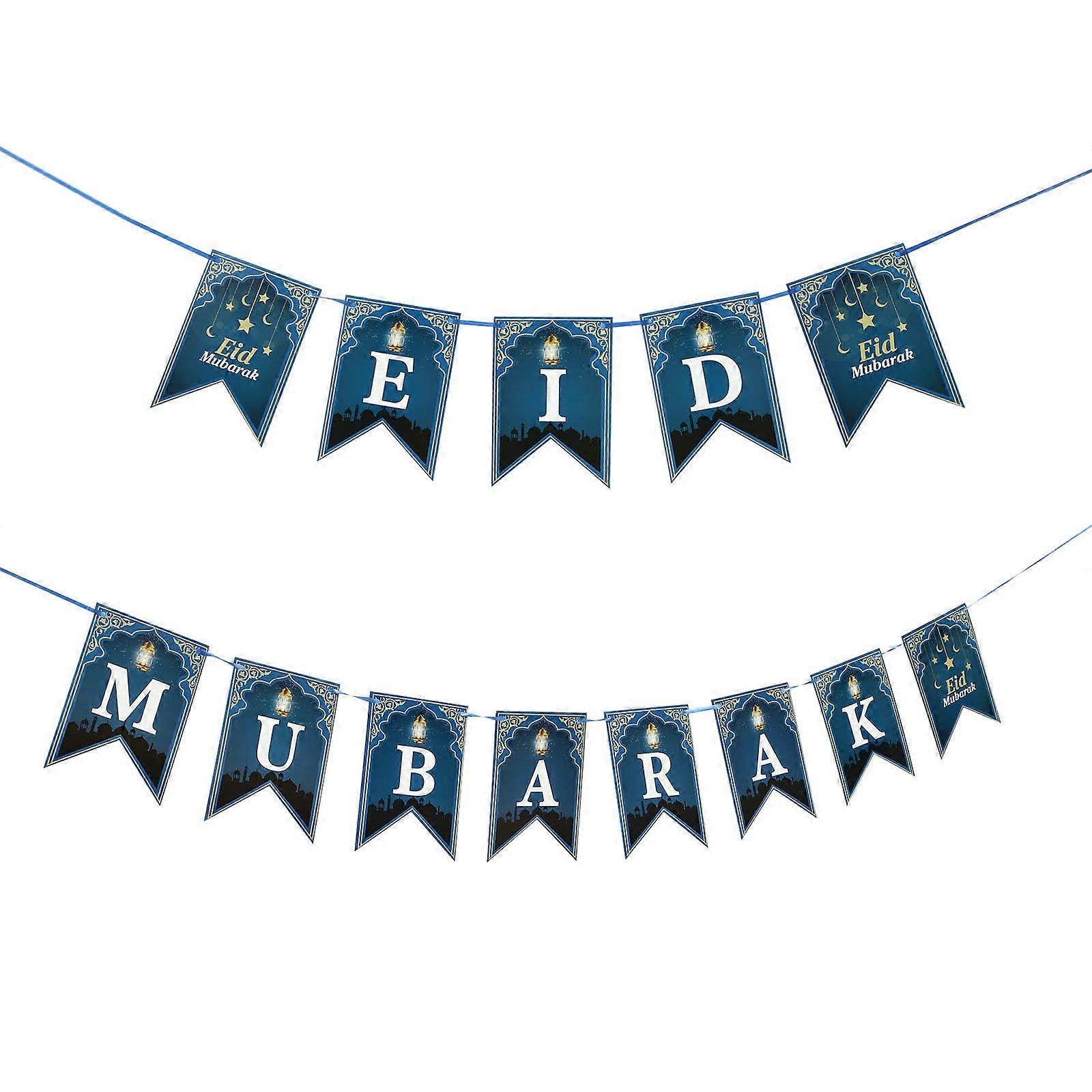 Eid Mubarak Banners Linen Material Assorted Color 21x15cm 1Pack