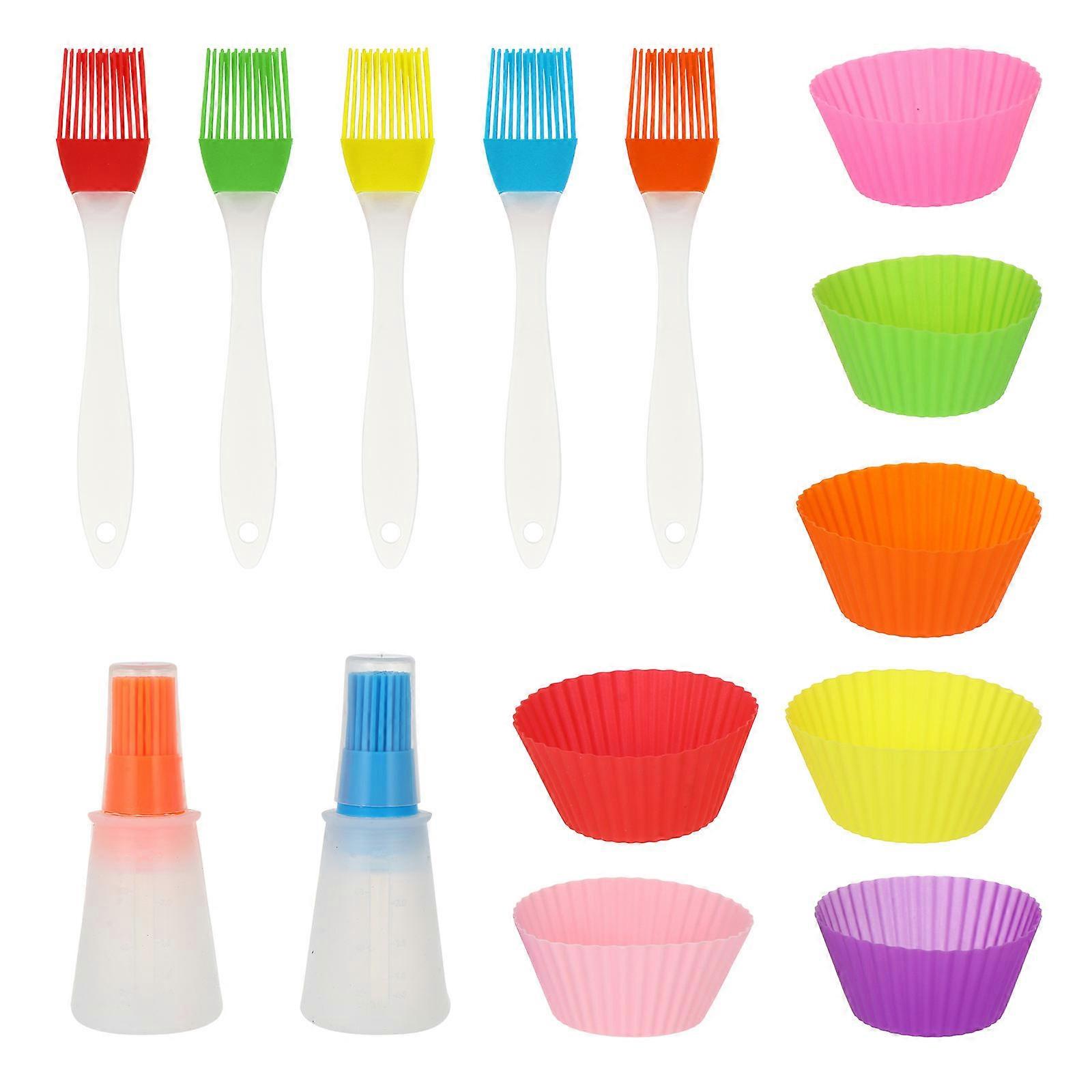 Cup Brush Silicone Oil Brushes Set Baking Barbecue Use Assorted Color 16.5X3CM 13Pcs