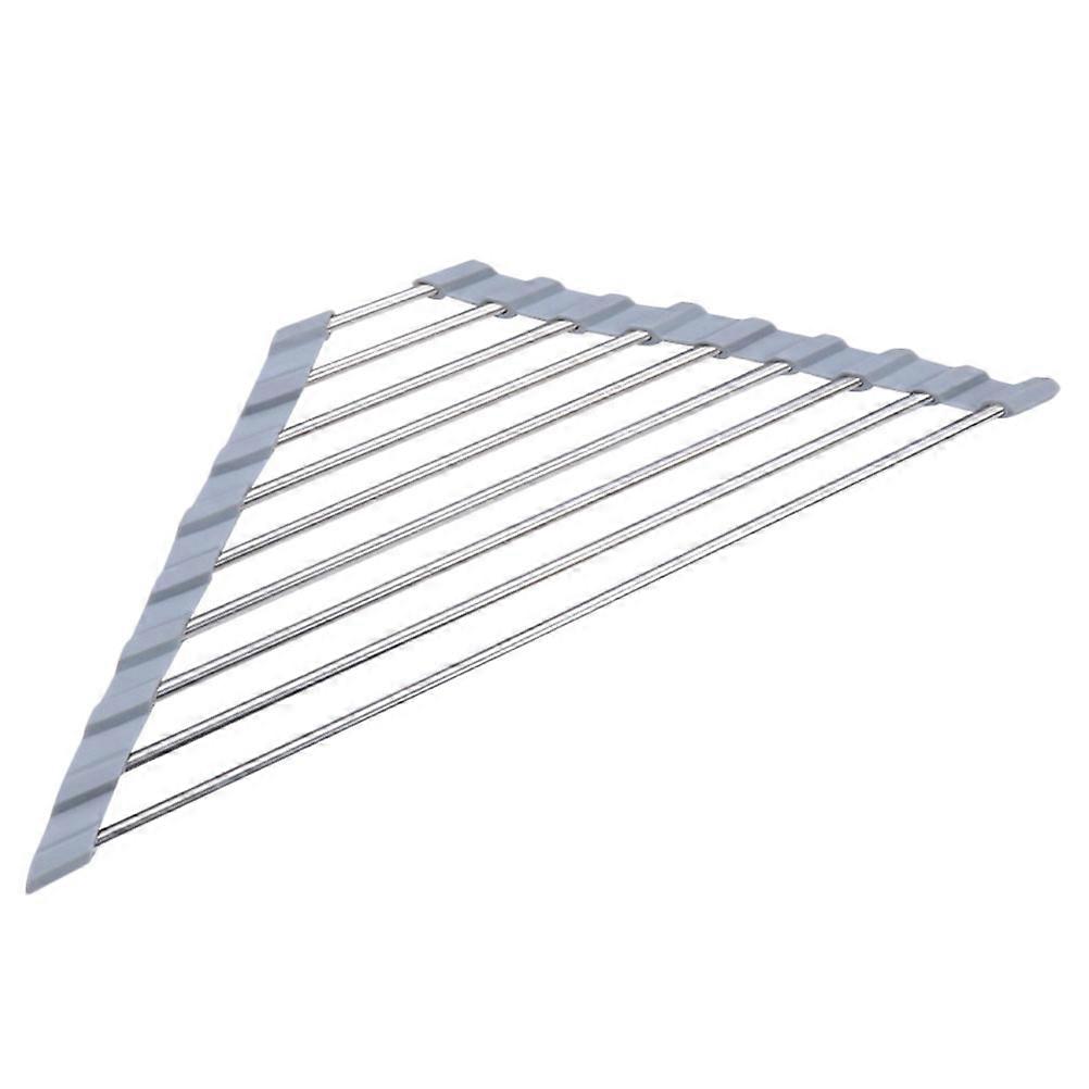 Triangular Dish Drying Rack Gray 40.5x22.7cm Stainless Steel Anti-slip For Families 1Pack