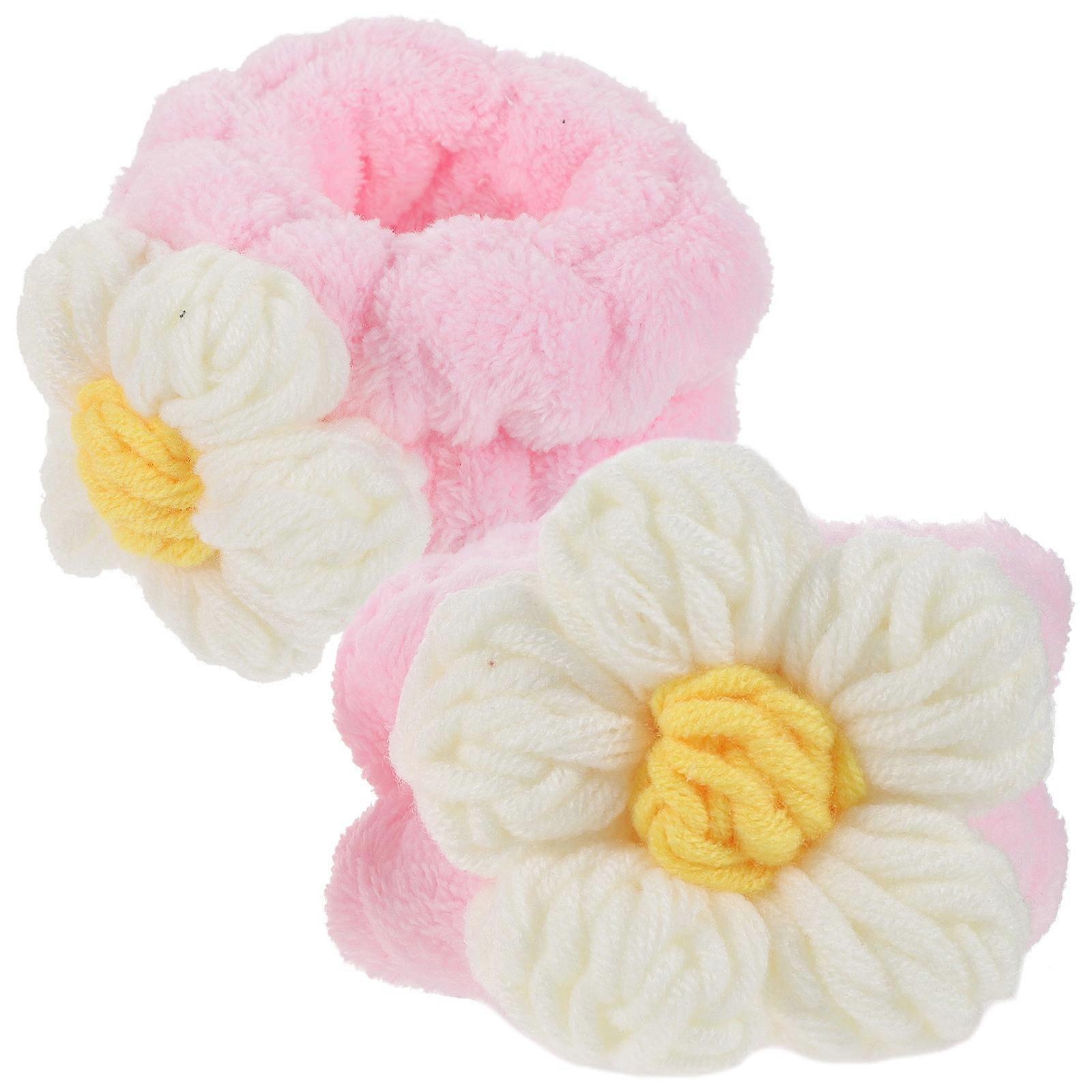 Facial Wrist Bands Flower Shaped Wristbands For Face Washing White Coral Fleece Prevent Liquid Spreading 2Pcs