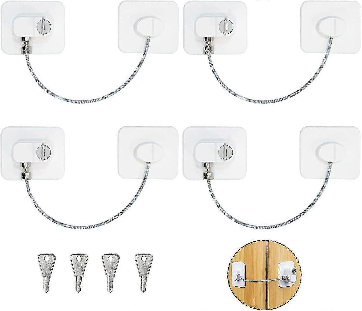 Set of 4 Child Window Safety, White Child Door Safety with 4 Keys, Child Safety Window with Strong Adhesive for Windows Blocks Doors Drawers