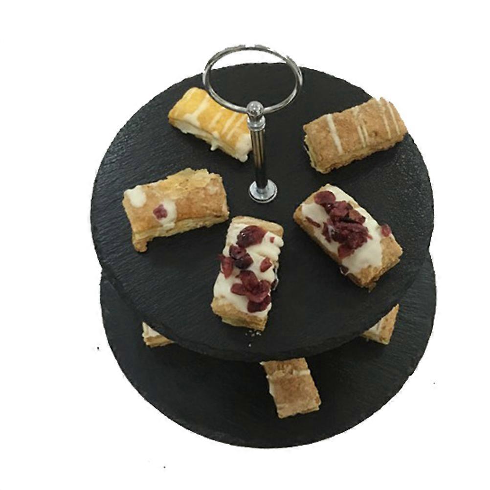 Cake Stand Display Stand For Desserts And Fruits Black 25 X 25 X 23cm Natural Serving Plate 1Pack
