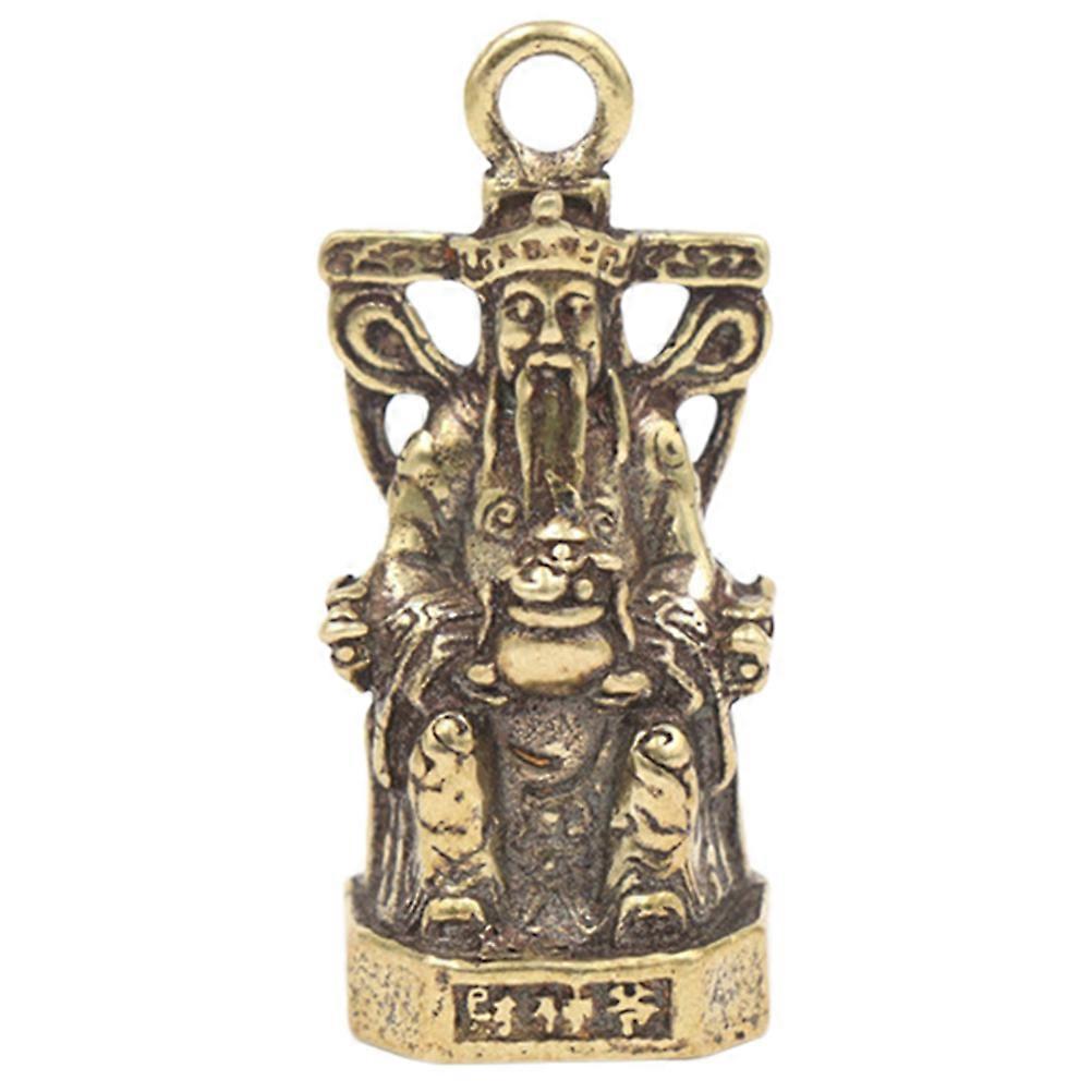 Brass Keychain Pendant Cai Shen Key Charm Unique Vintage Bag Accessory Compact Ancient Modeling Retro Style For Party 1Pcs
