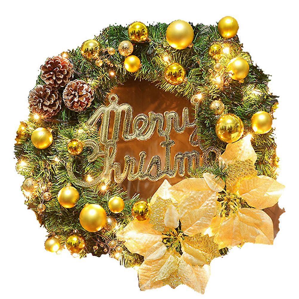 40cm Artificial Christmas Wreath with Pine Cones and LED Lights, Christmas Decoration for Front Door, New Year Gift
