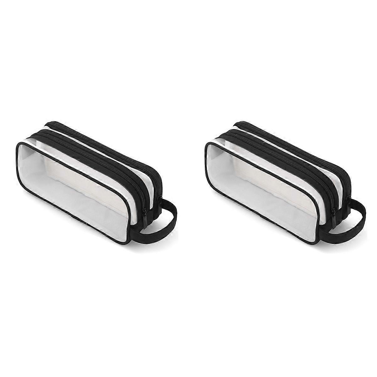 Grid Mesh Pencil Case 2 Compartment Pen Bags for Students Black