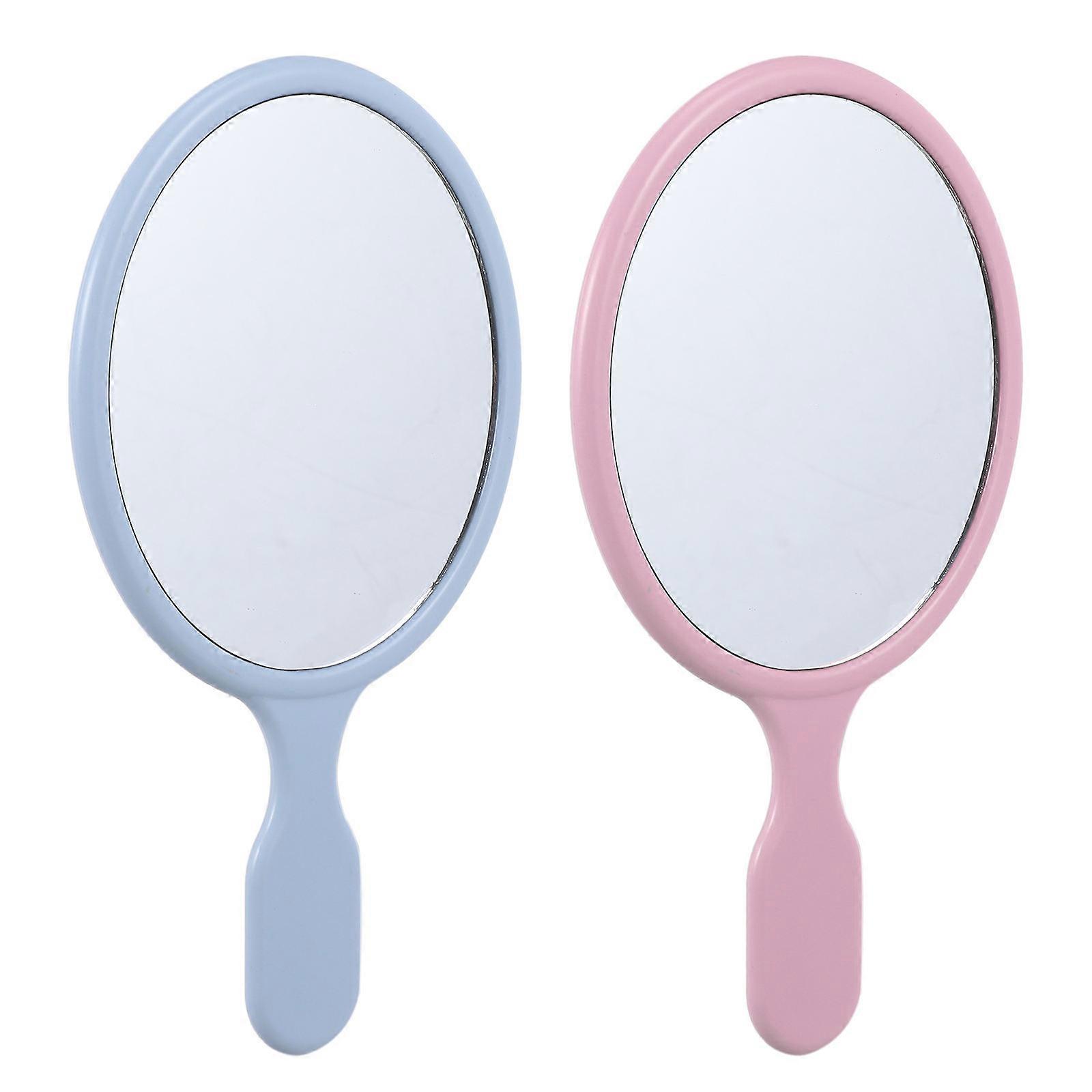 2pcs Simple Beauty Mirrors with Handle for Women in Assorted Color ABS and Glass