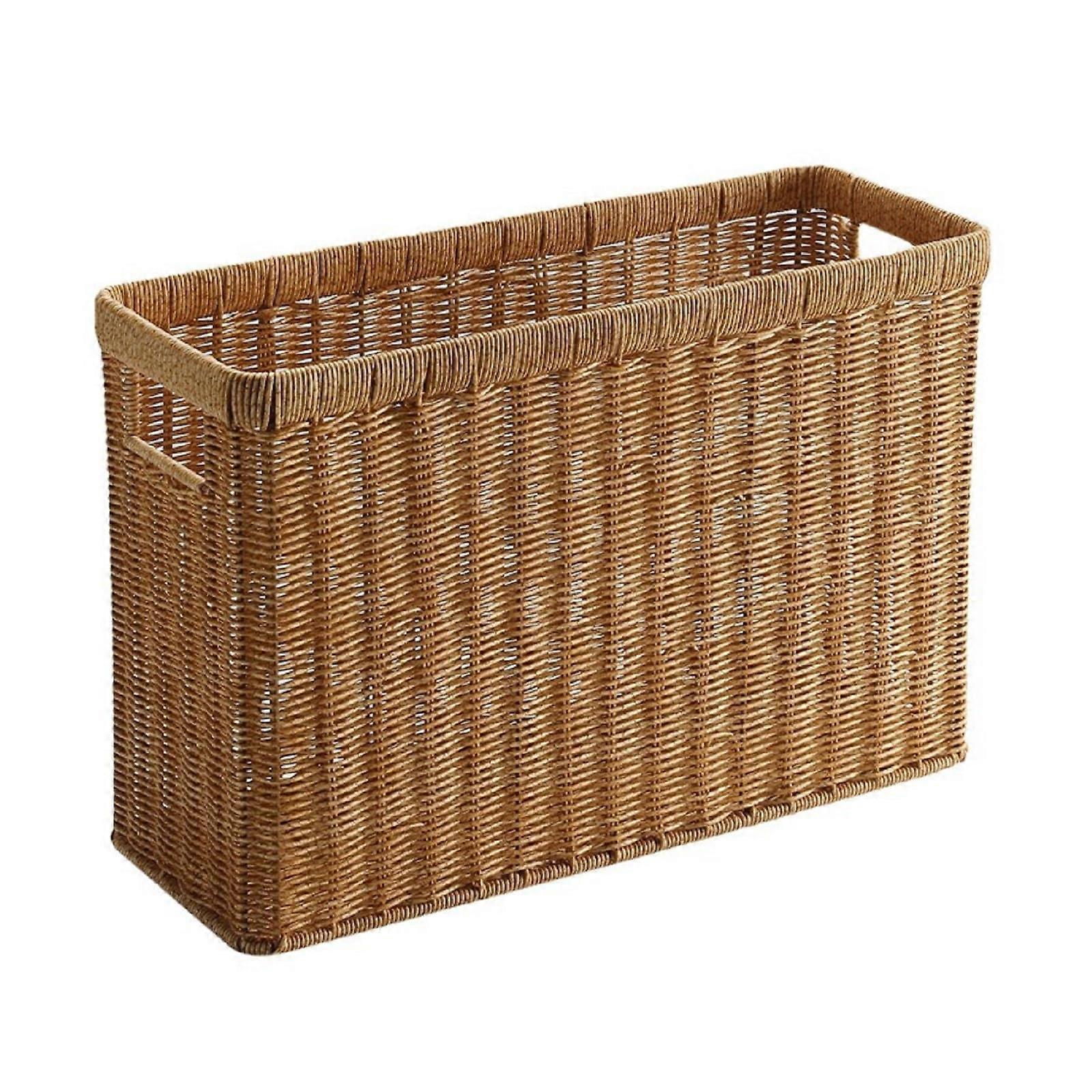 Woven Rattan Magazine Rack with Rectangular Plastic Containers Narrow Storage Basket Singlecoloured