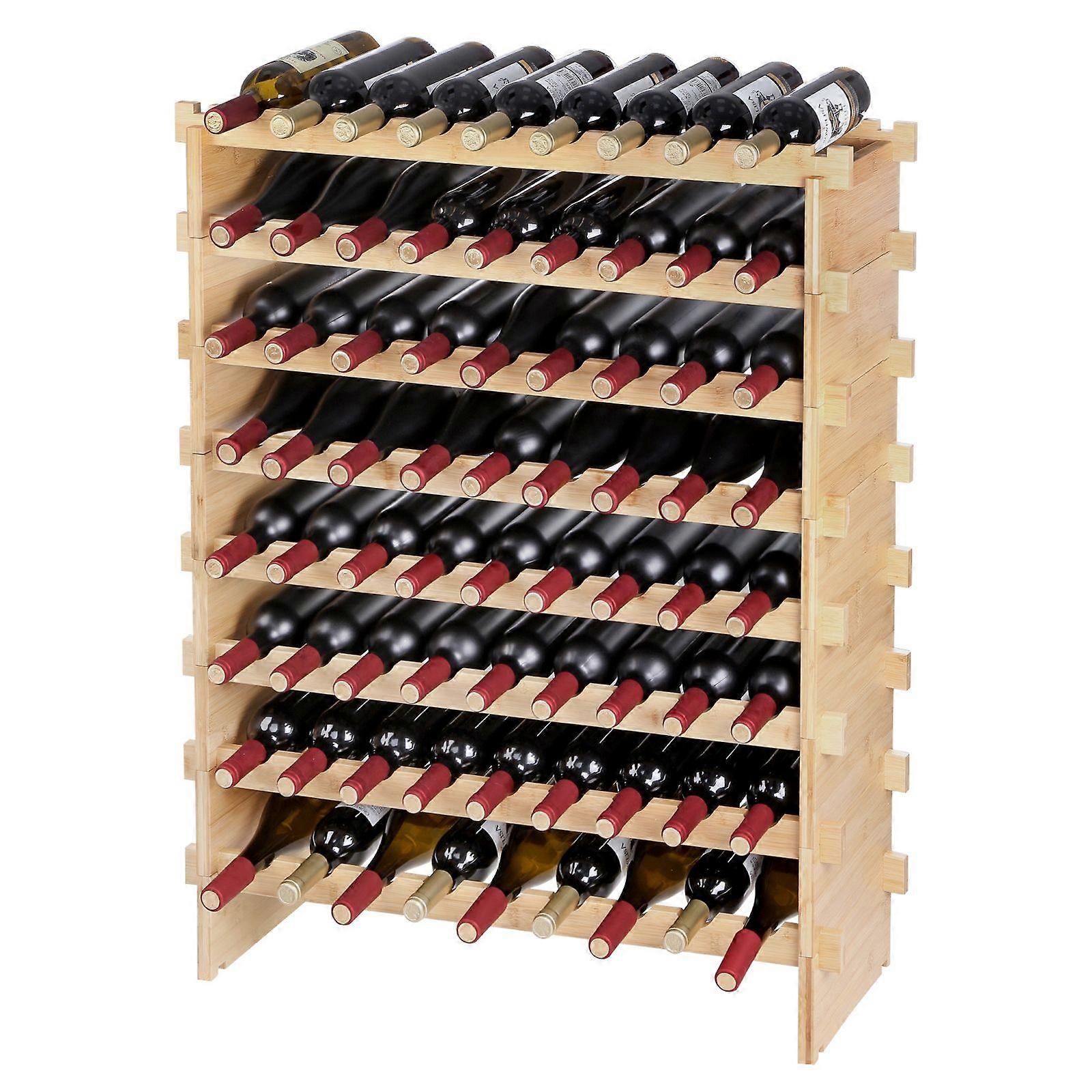 72 Bottle Stackable Modular Wine Rack, 8-Tie, for Kitchen, Bar, and Cellar (Natural Color)