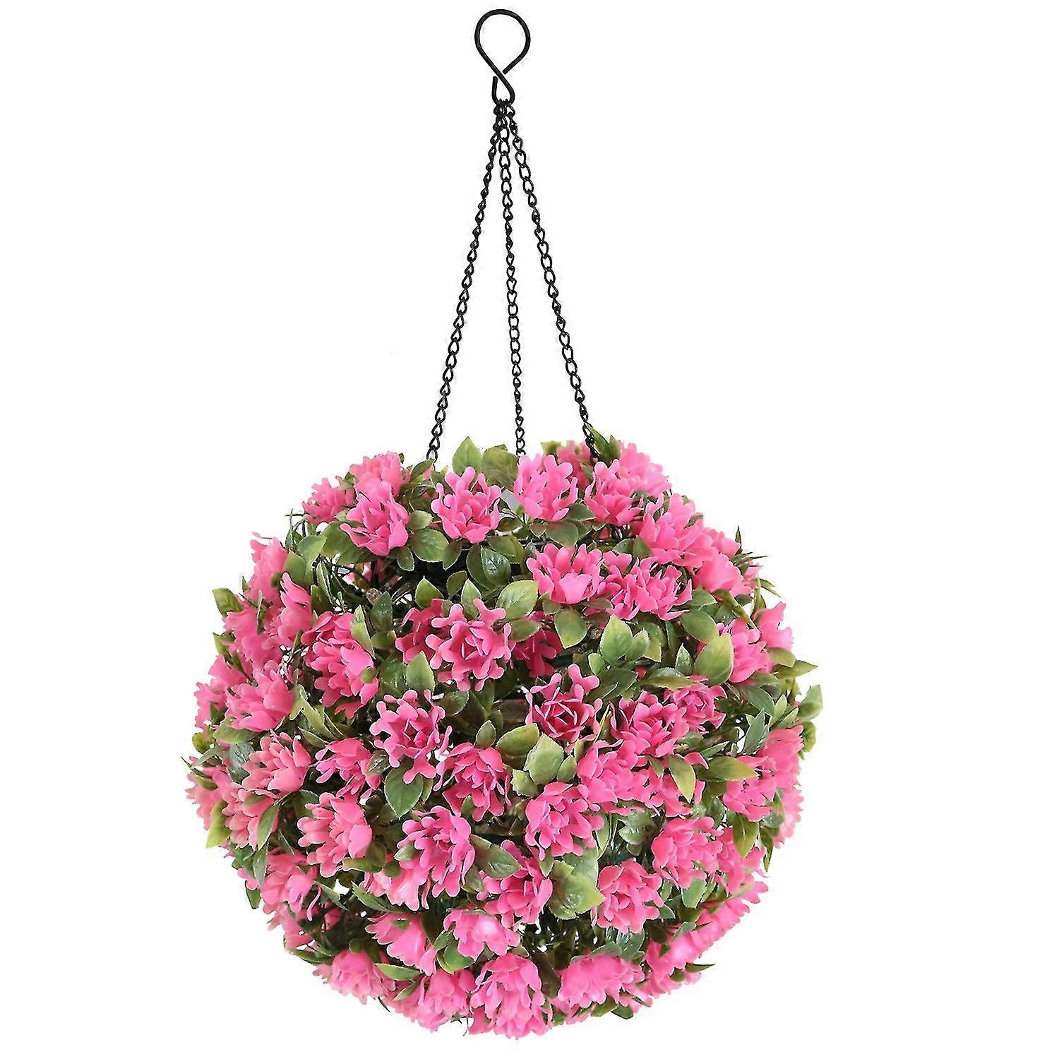 Solar Hanging Lamp for Outdoor Garden - Artificial Flower Grass Ball Topiary Light, Size L
