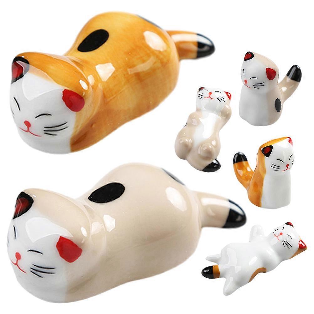 6pcs Ceramic Cat Shaped Chopstick Holders, Japanese Style, for Chopsticks Rest, Spoon Holder, Table Decoration, Cat Lover Gift, Housewarming Present