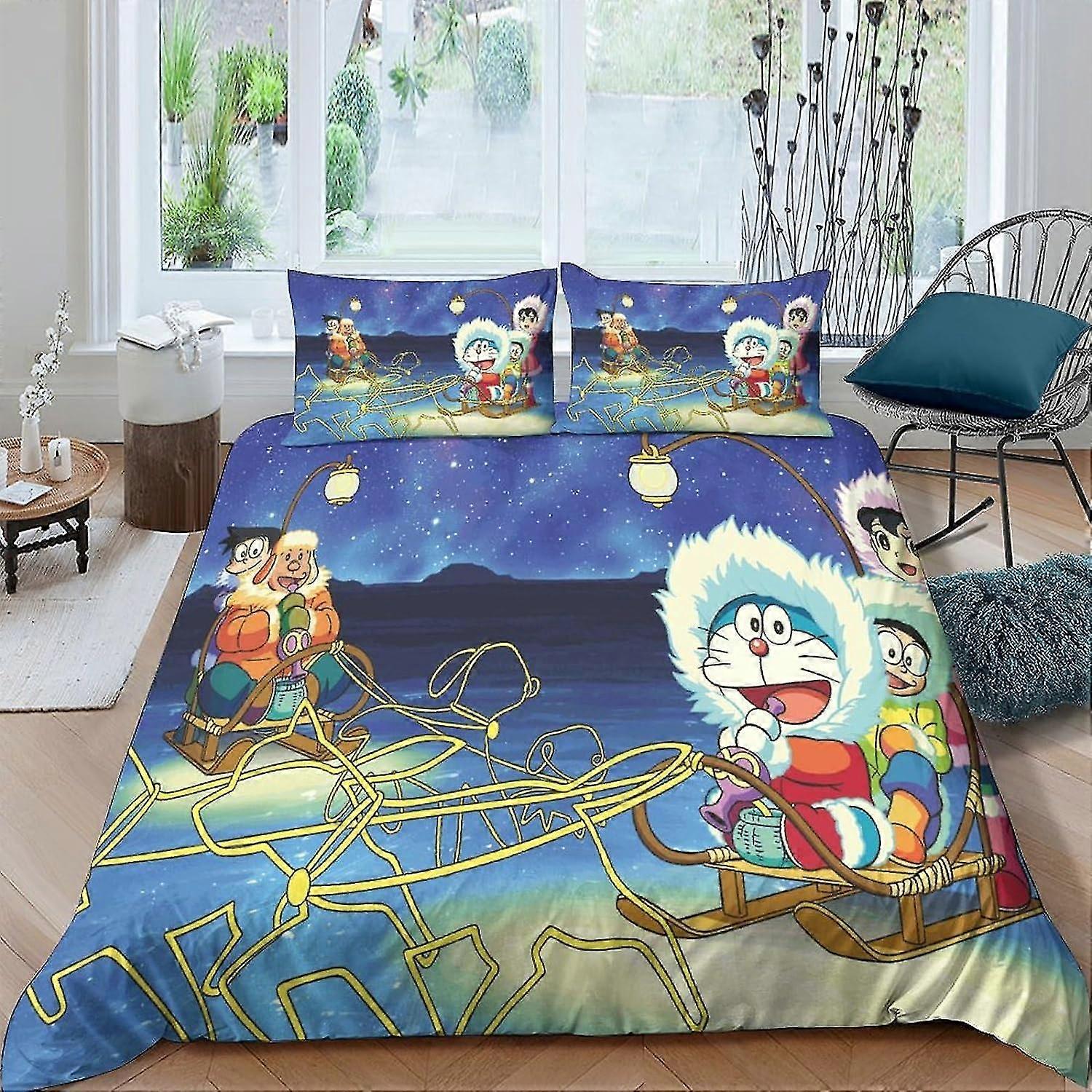 Conjunto de capa de edredão para gato azul impresso em 3D Conjunto de cama de microfibra Capa de edredom hipoalergênica ultra macia com zíper