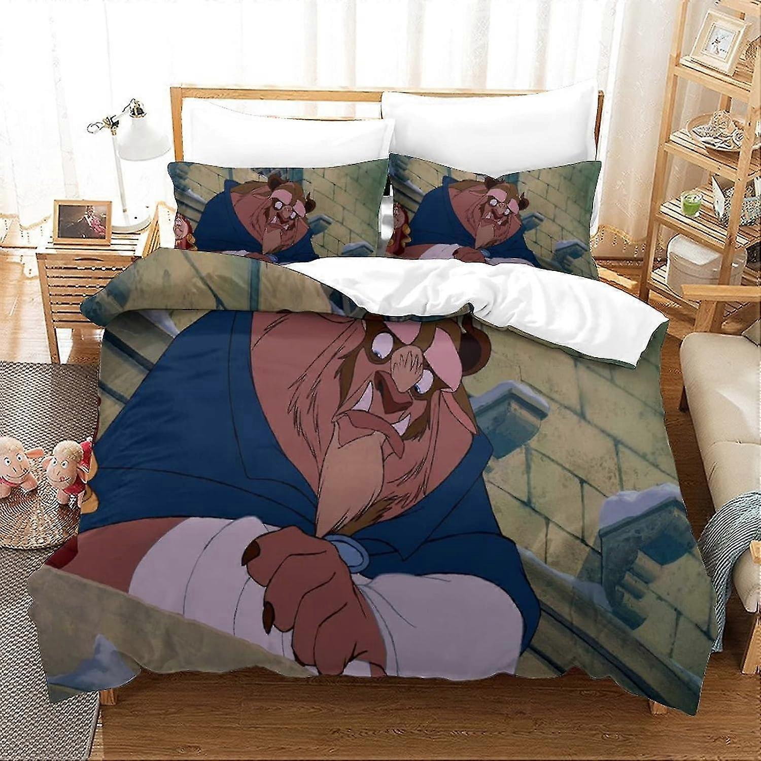 A Bela e a Fera Conjunto de Capa de Edredom Macia de 3 Peças com Fronha Fecho de Zíper Prevenção de Alergia
