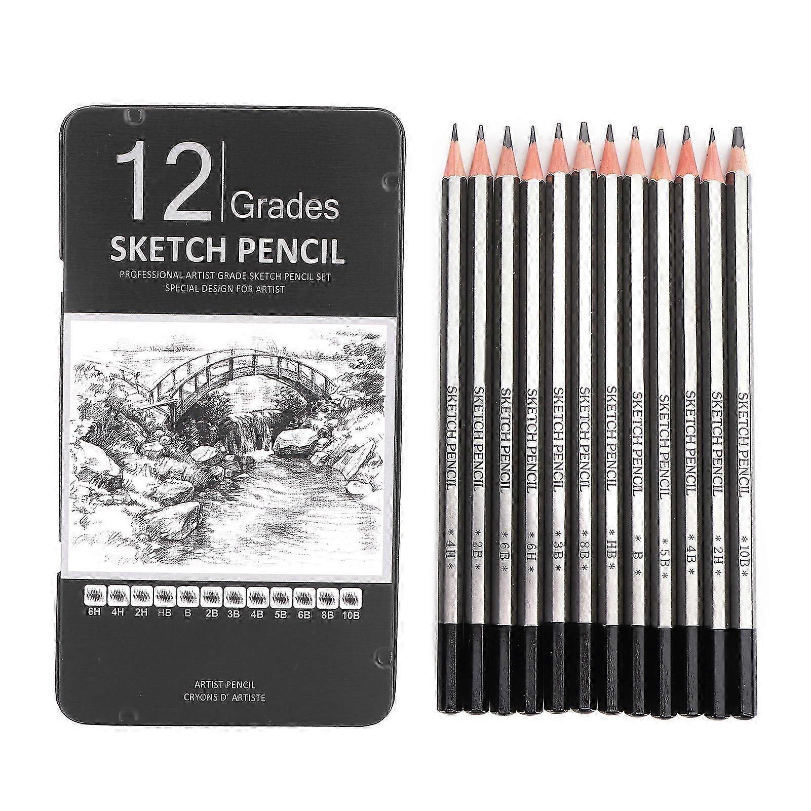 12Pcs Graphite Drawing Sketching Pencils Set with Box Art Painting Accessory