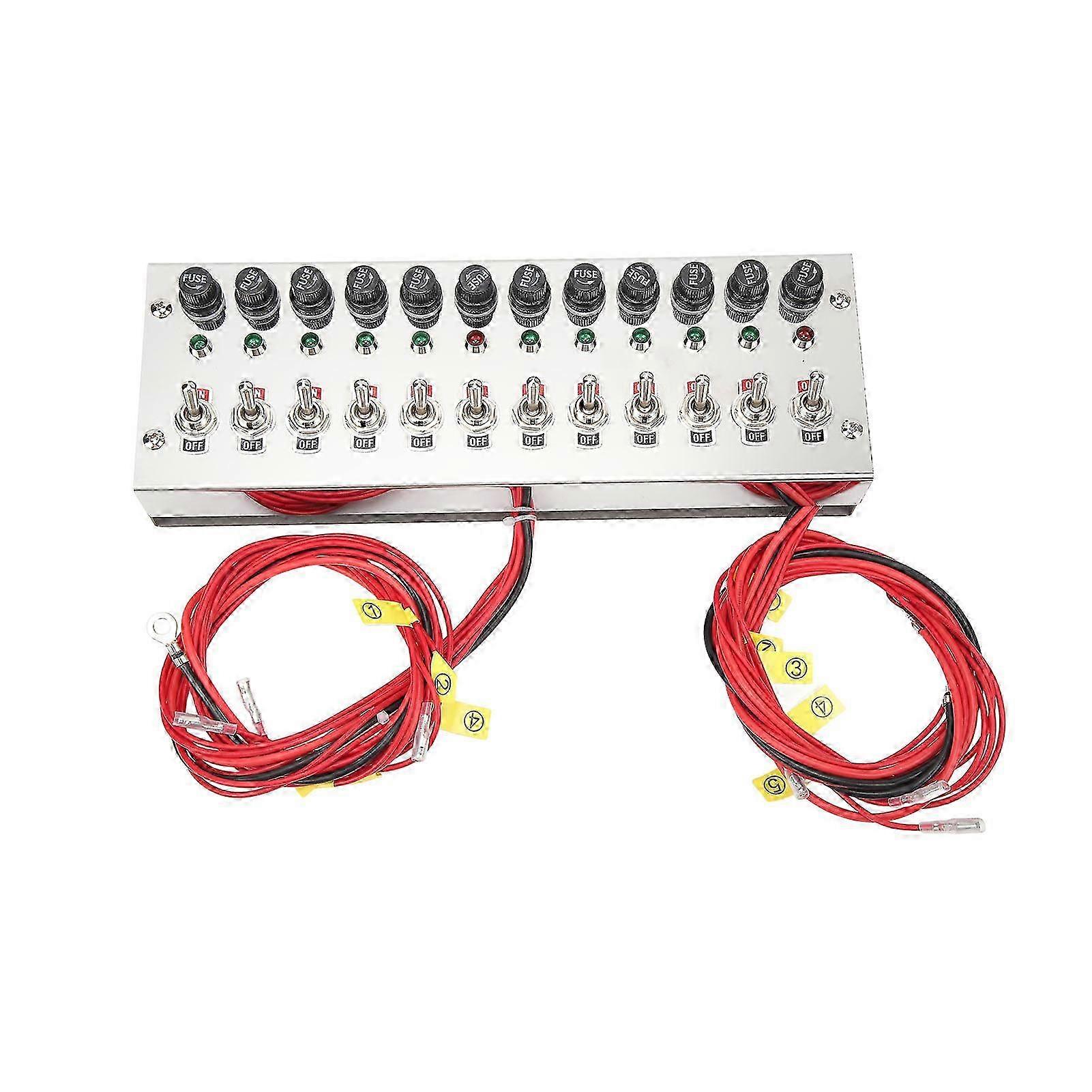 12V 24V 12 Gang Rocker Switch Panel Dash Mount Toggle ON Off Switch Panel for Racing Vehicles and Boats
