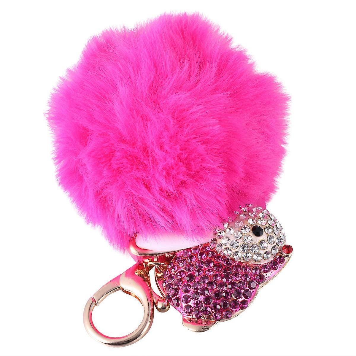 Soft Plush Rabbit Keychain with Rhinestone Pendant Cute Key Ring for Bags, Cars, and Decorative Charm Gifts