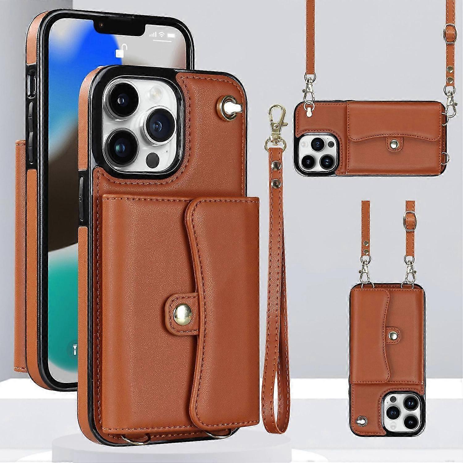 iPhone 15 Pro Max/ 15 Ultra için kılıf, Kart Yuvalı Çapraz Kılıf, Çıkarılabilir Kayış Bileklik Leat