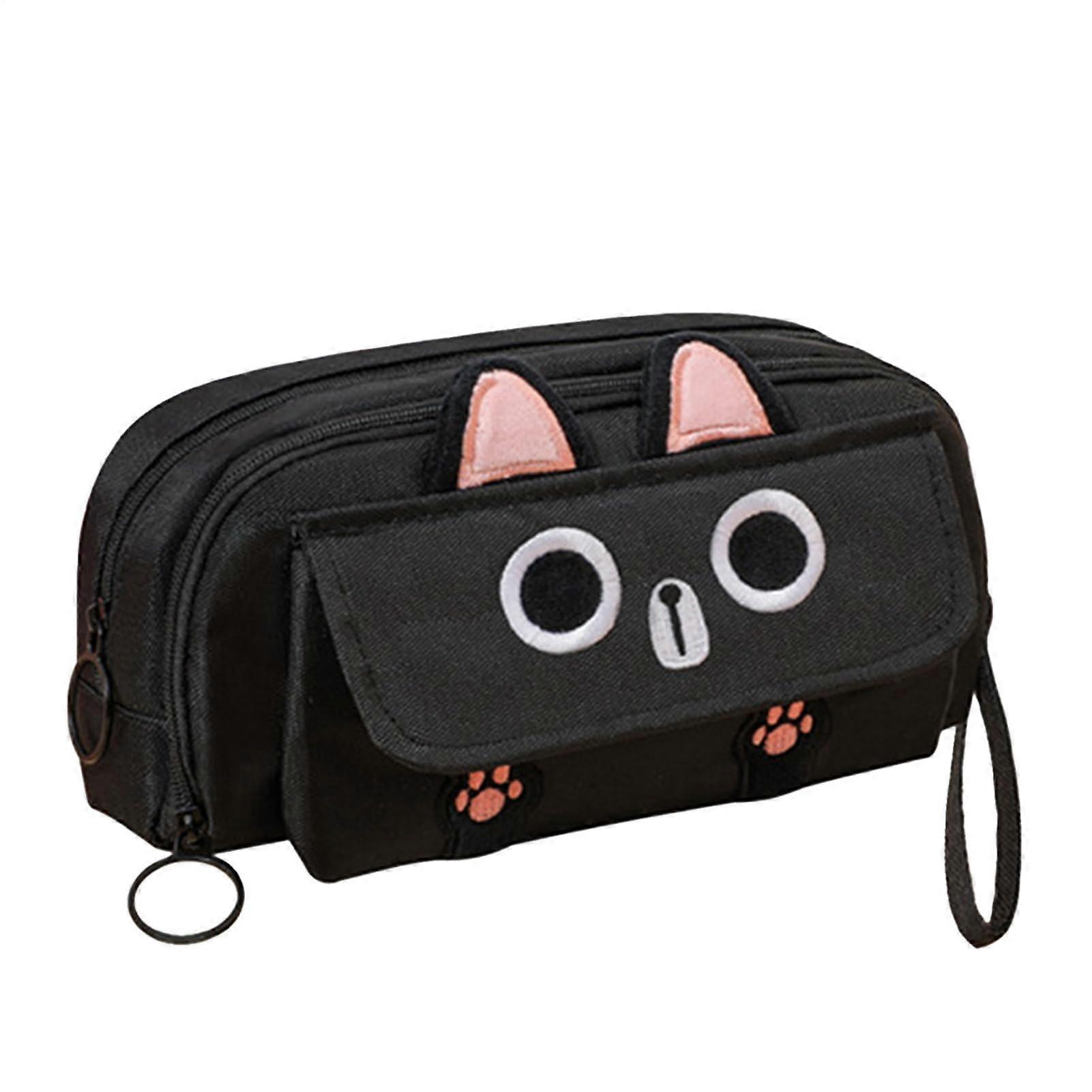 Threetier pencil case with cute cat pattern, hardtop, desk organizer