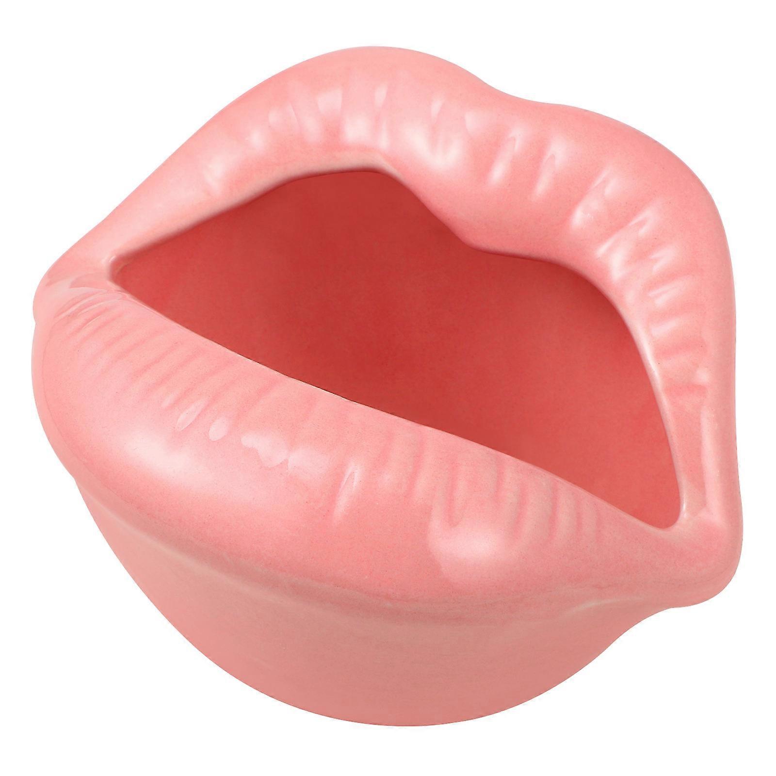 Ceramic Ashtray Lip-Shaped Smoking Tray Pink 4.72X3.93X2.36in Home Decoration Ash Collection 1Pcs